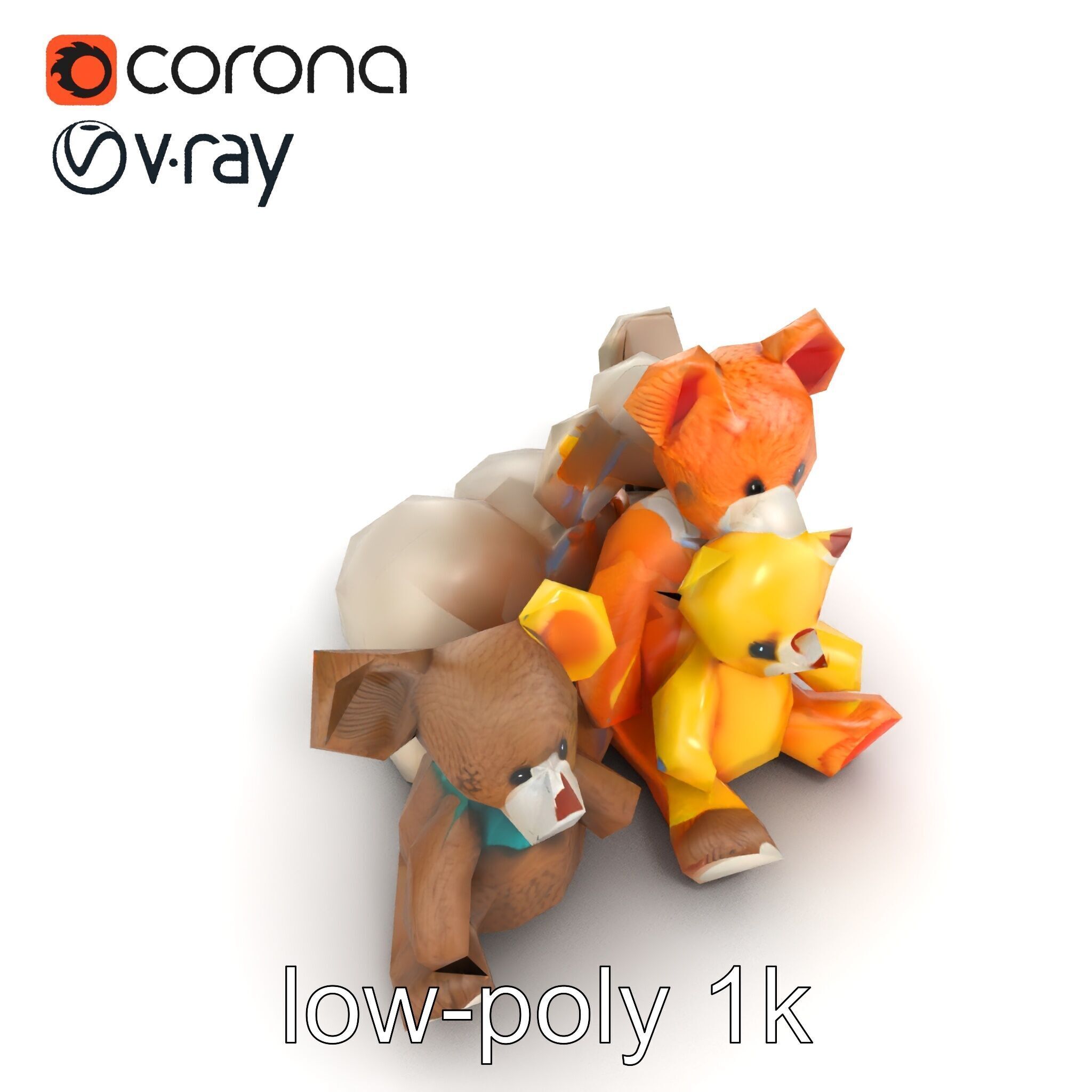 Colorful Plush Toys Collection model pack Low-poly 3D model_13