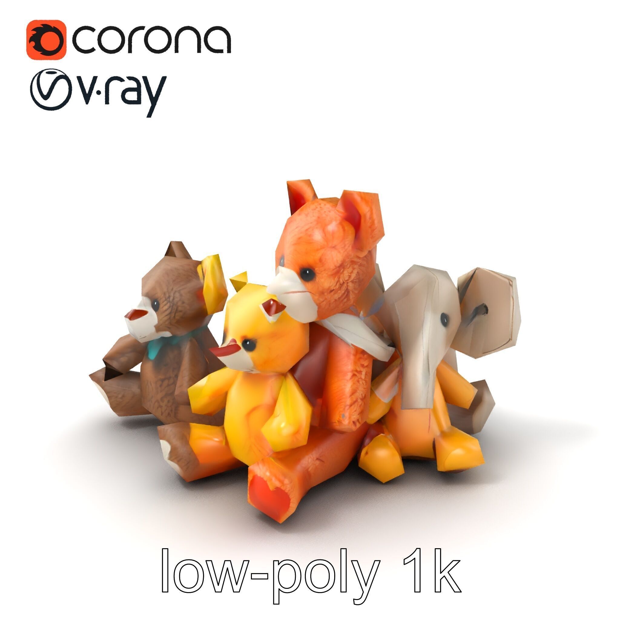 Colorful Plush Toys Collection model pack Low-poly 3D model_5