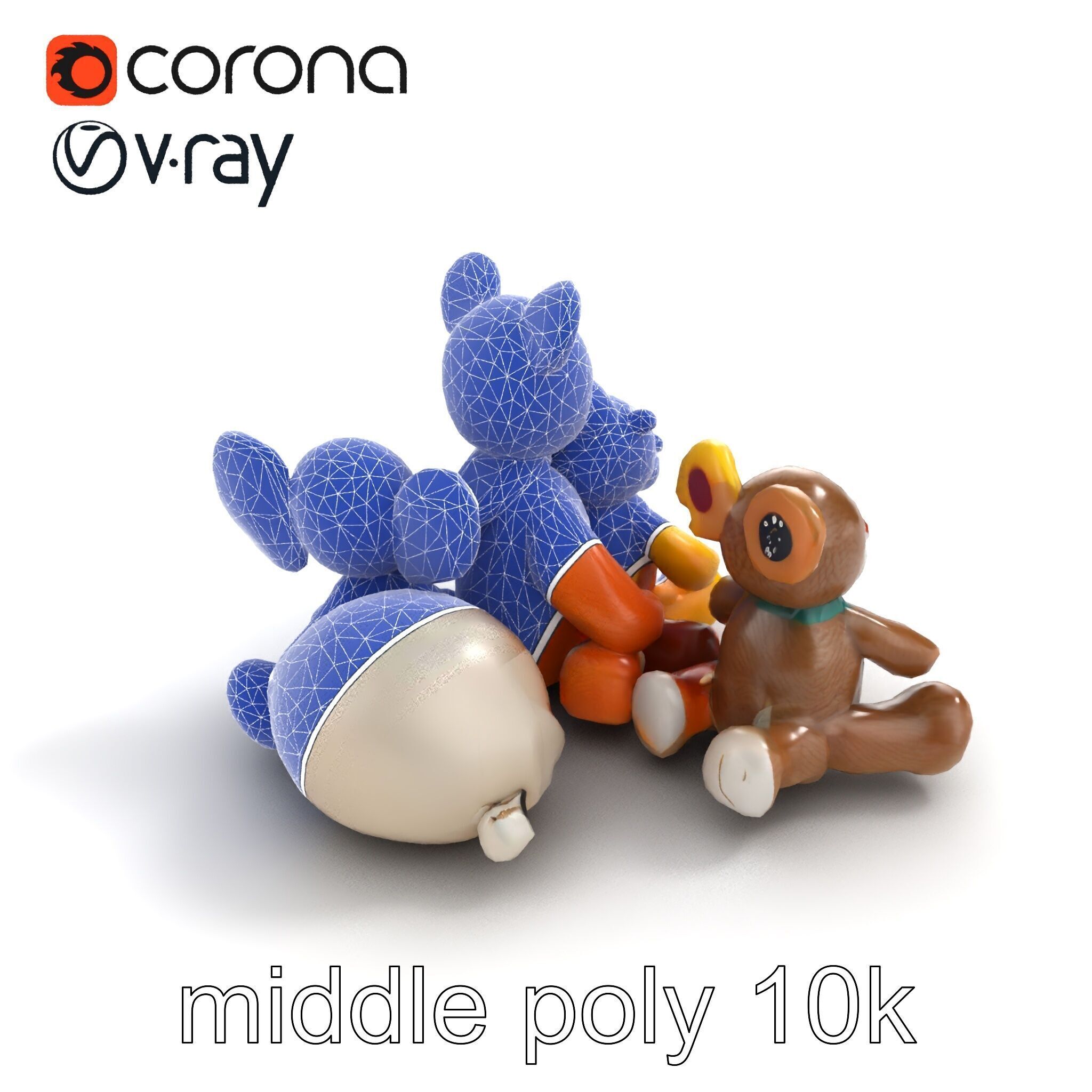 Colorful Plush Toys Collection model pack Low-poly 3D model_11