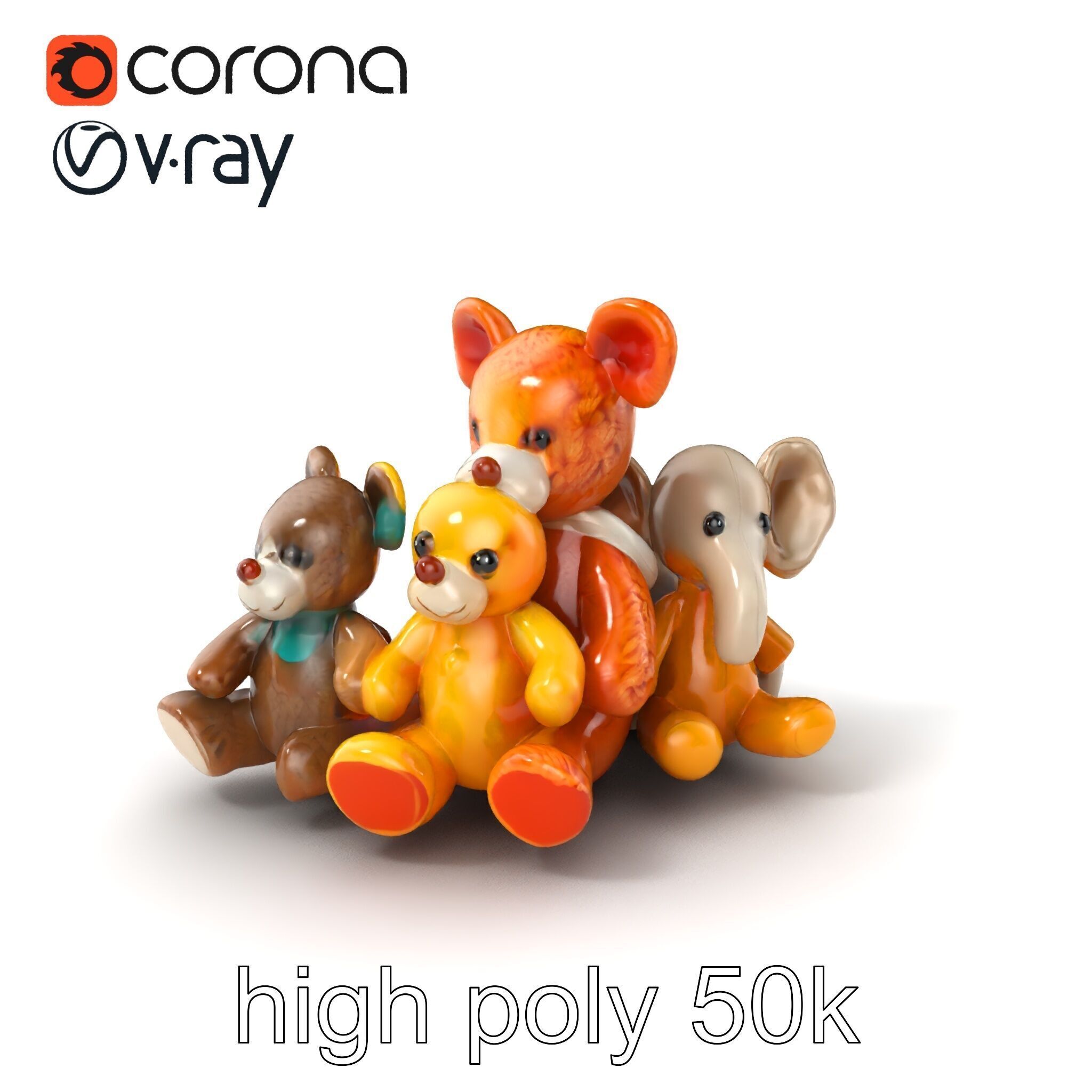 Colorful Plush Toys Collection model pack Low-poly 3D model_2