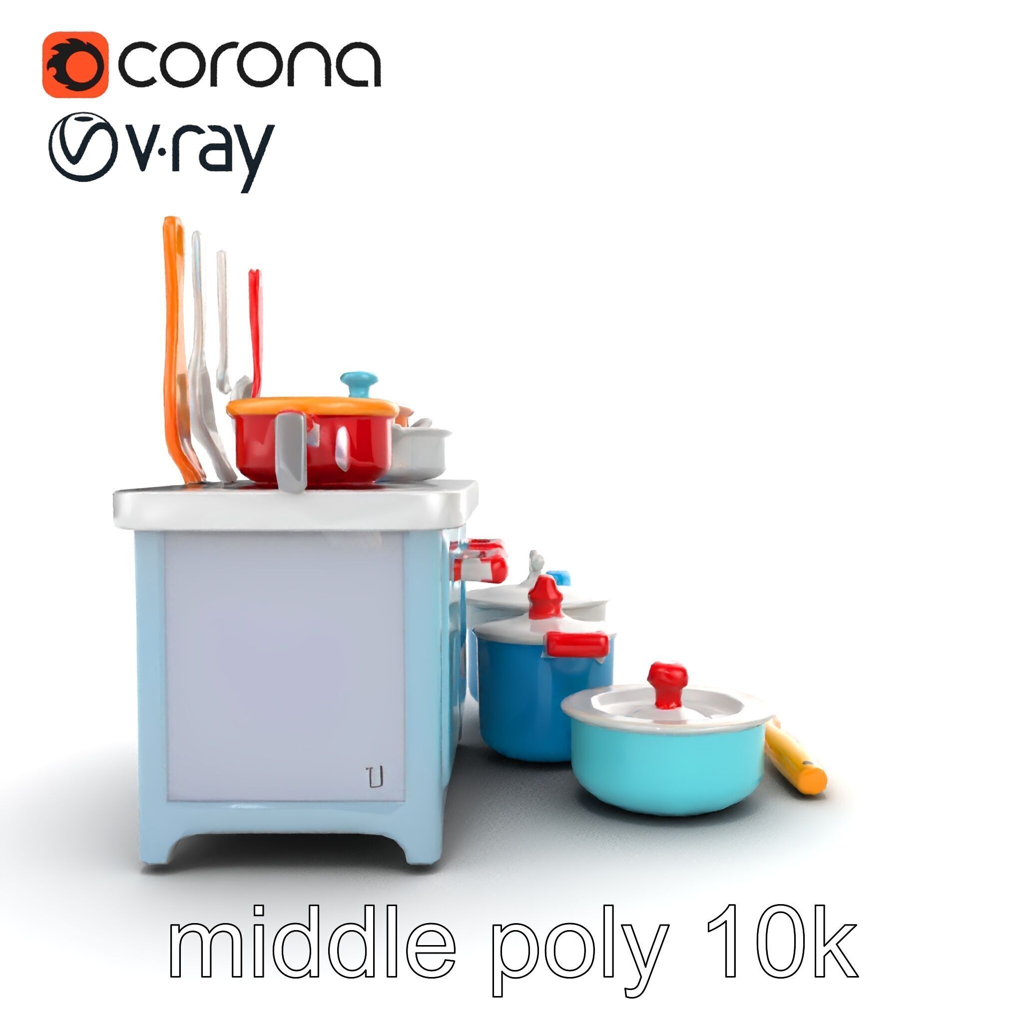 Miniature Kitchen Playset with Utensils model pack Low-poly 3D model_11