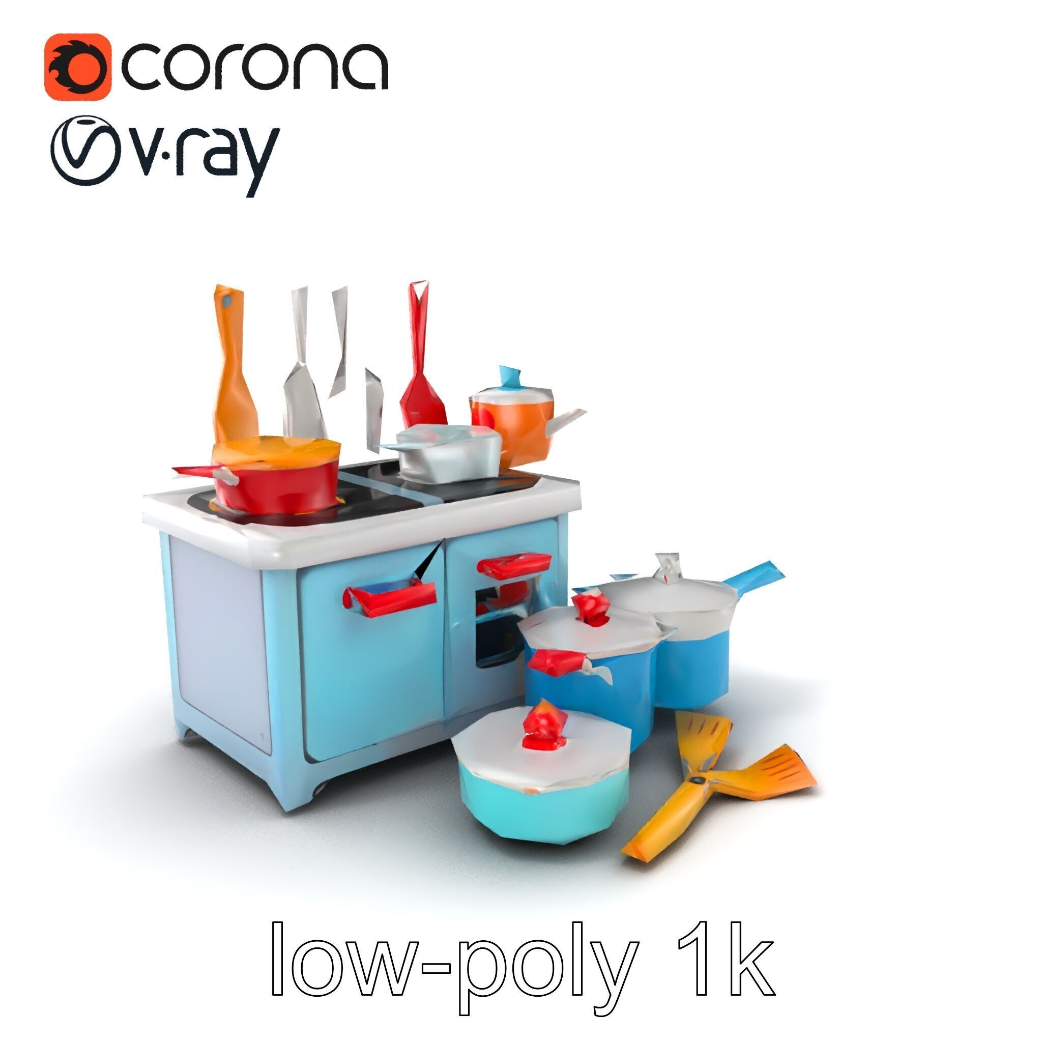Miniature Kitchen Playset with Utensils model pack Low-poly 3D model_5