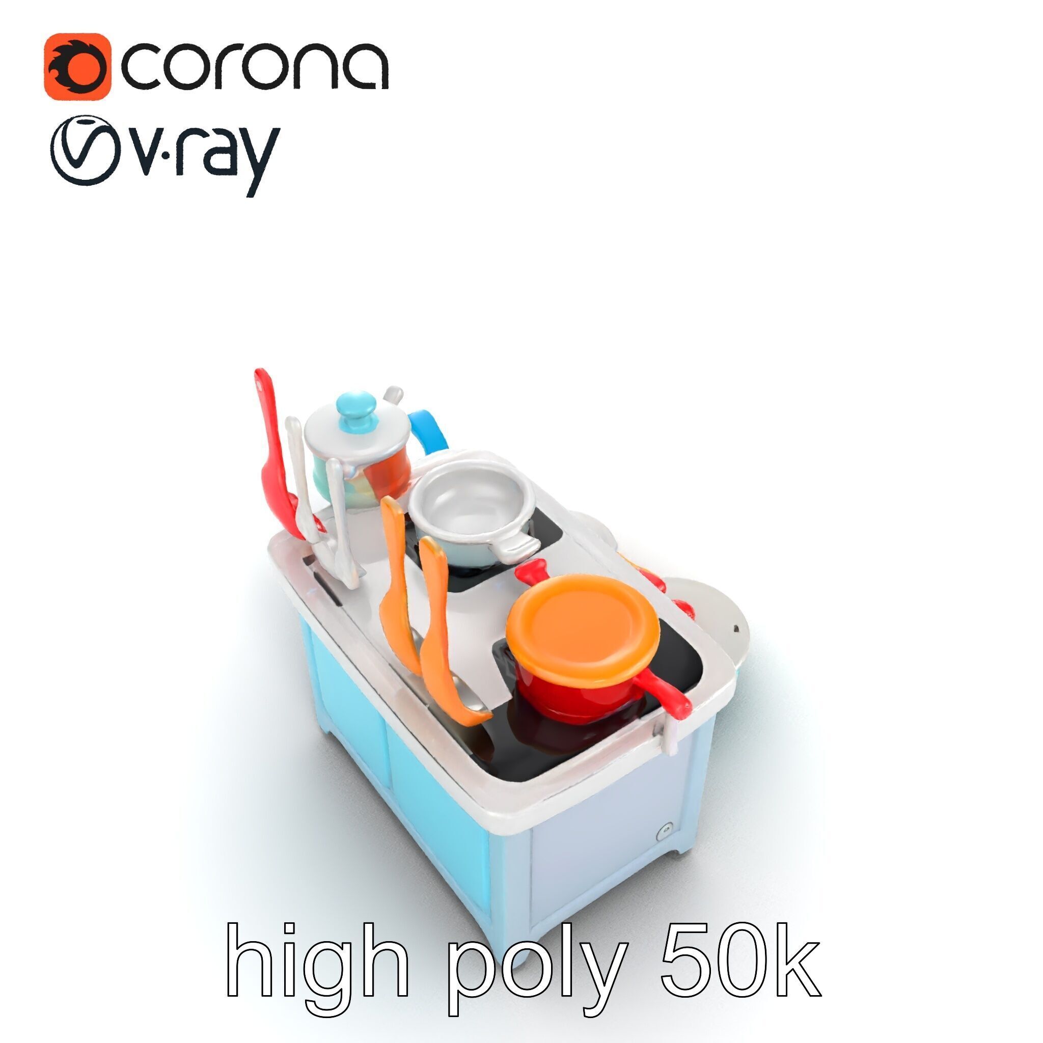 Miniature Kitchen Playset with Utensils model pack Low-poly 3D model_12