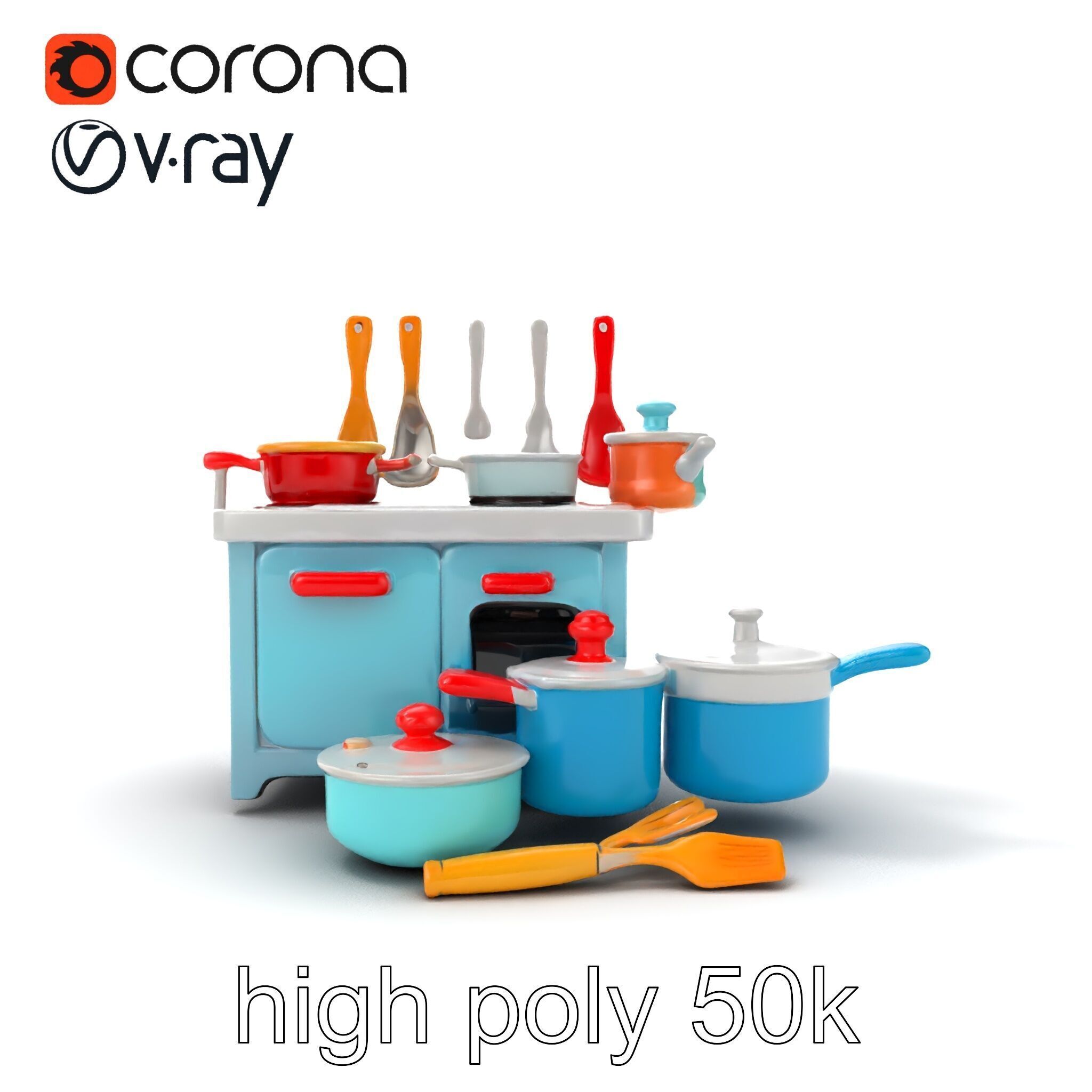 Miniature Kitchen Playset with Utensils model pack Low-poly 3D model_25