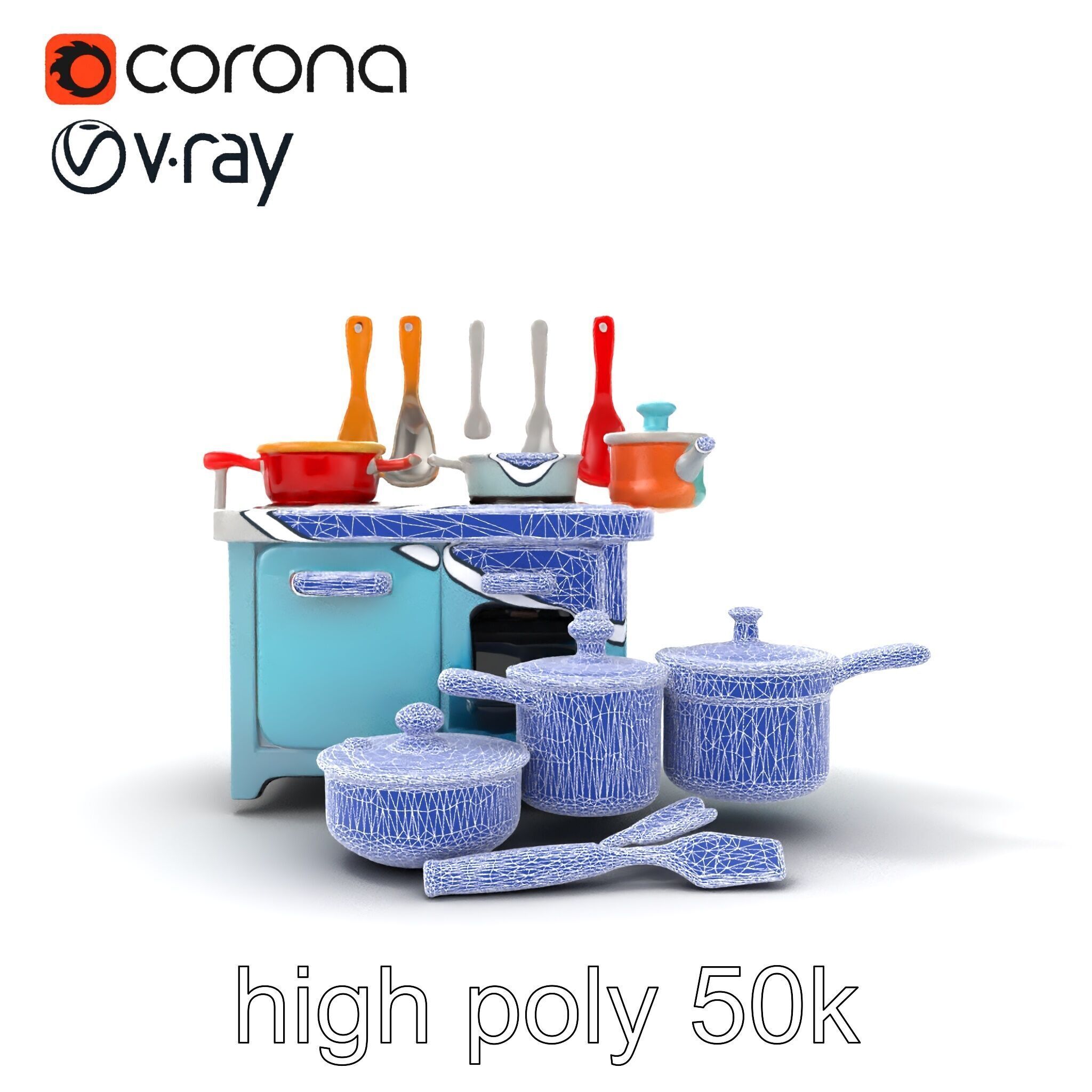 Miniature Kitchen Playset with Utensils model pack Low-poly 3D model_27