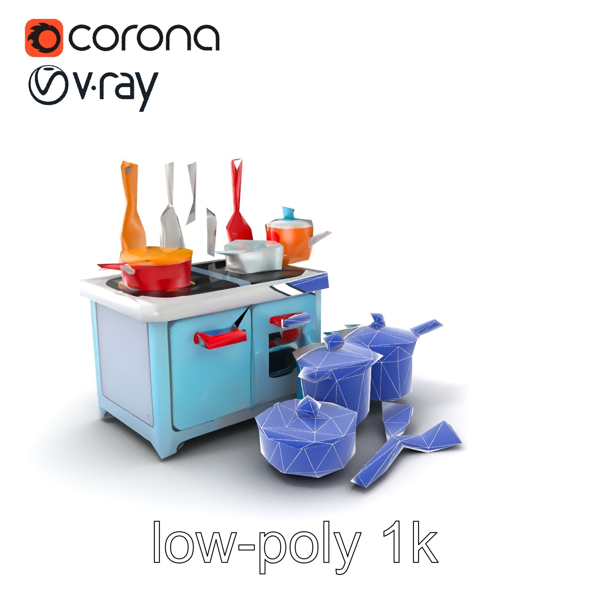 Miniature Kitchen Playset with Utensils model pack Low-poly 3D model_7