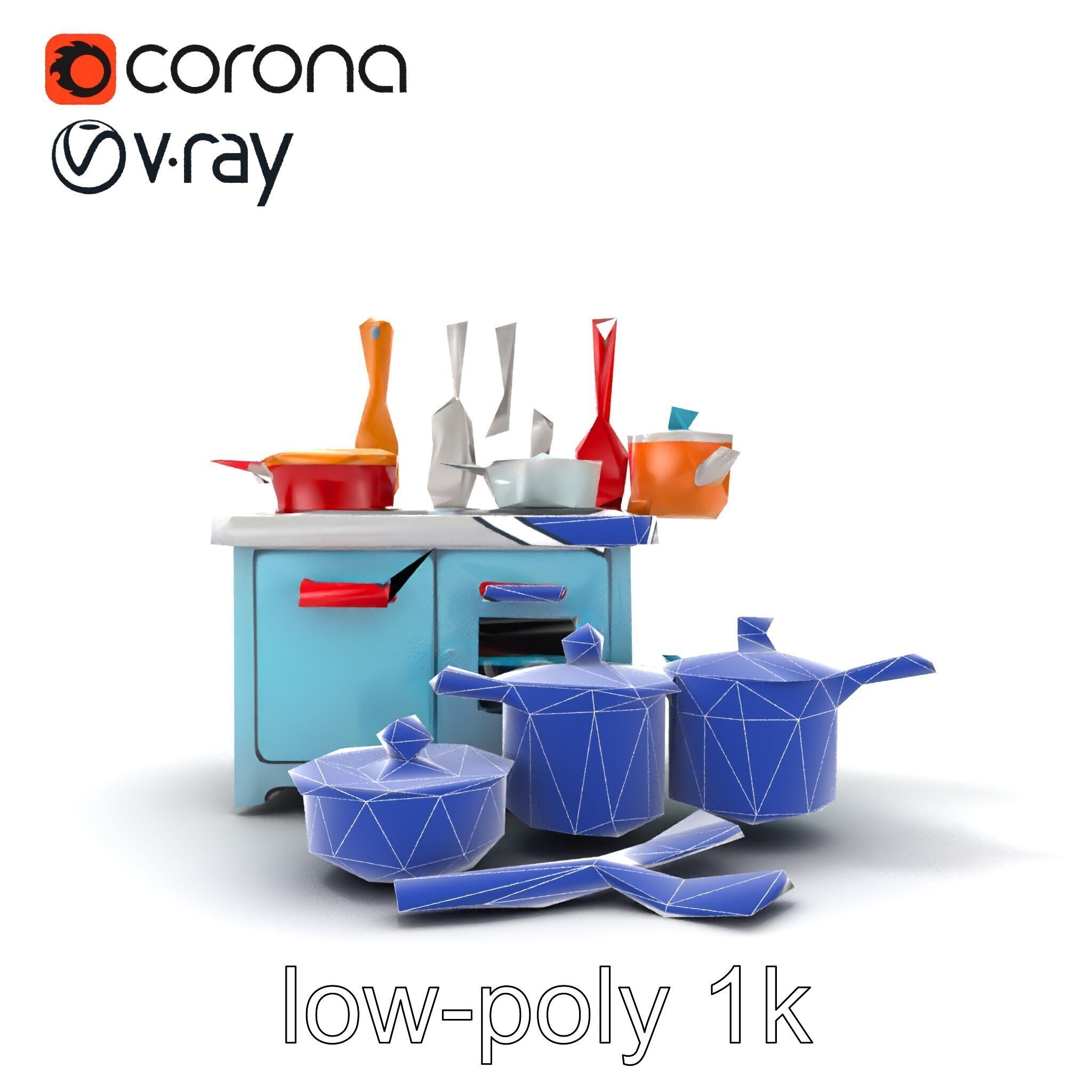 Miniature Kitchen Playset with Utensils model pack Low-poly 3D model_13