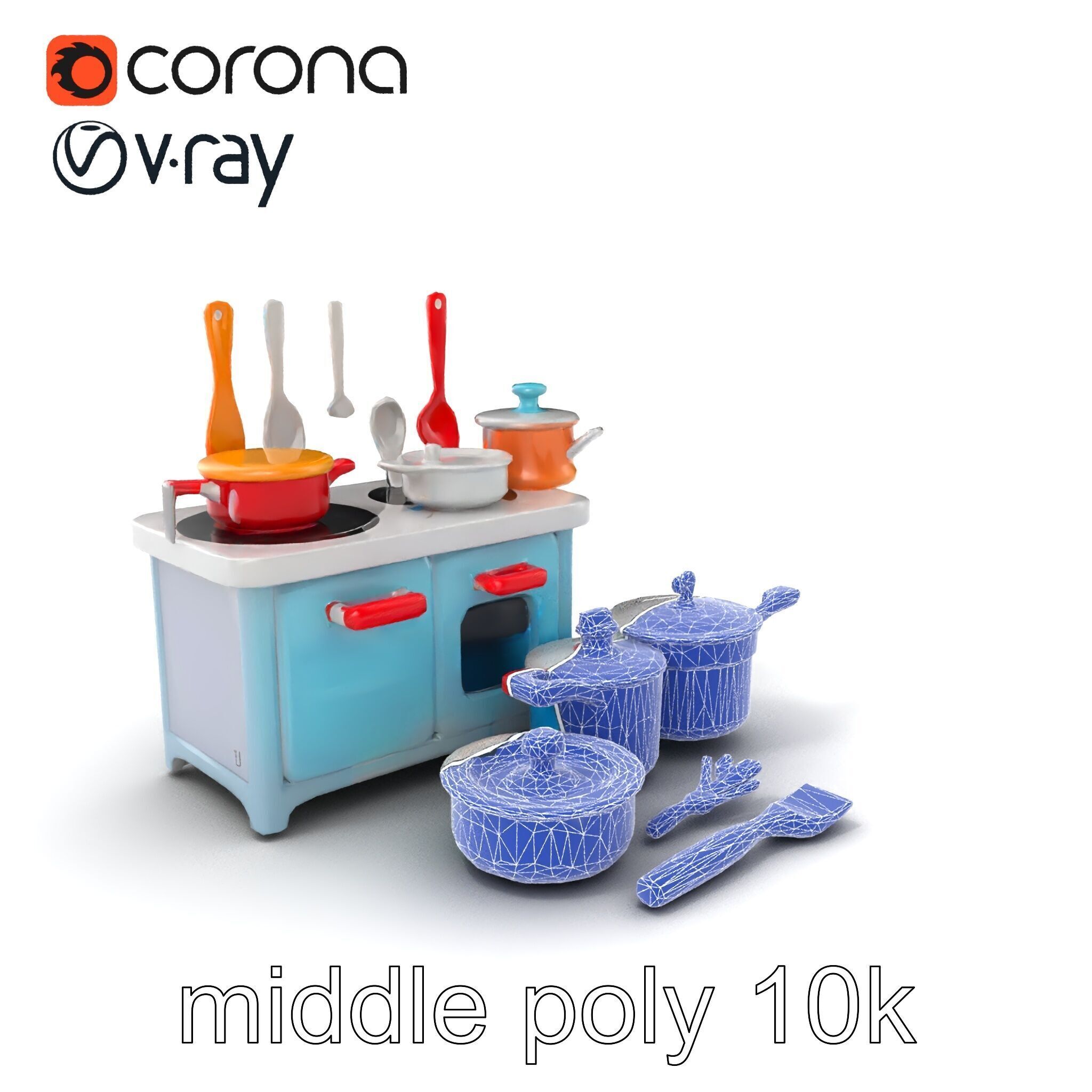 Miniature Kitchen Playset with Utensils model pack Low-poly 3D model_6