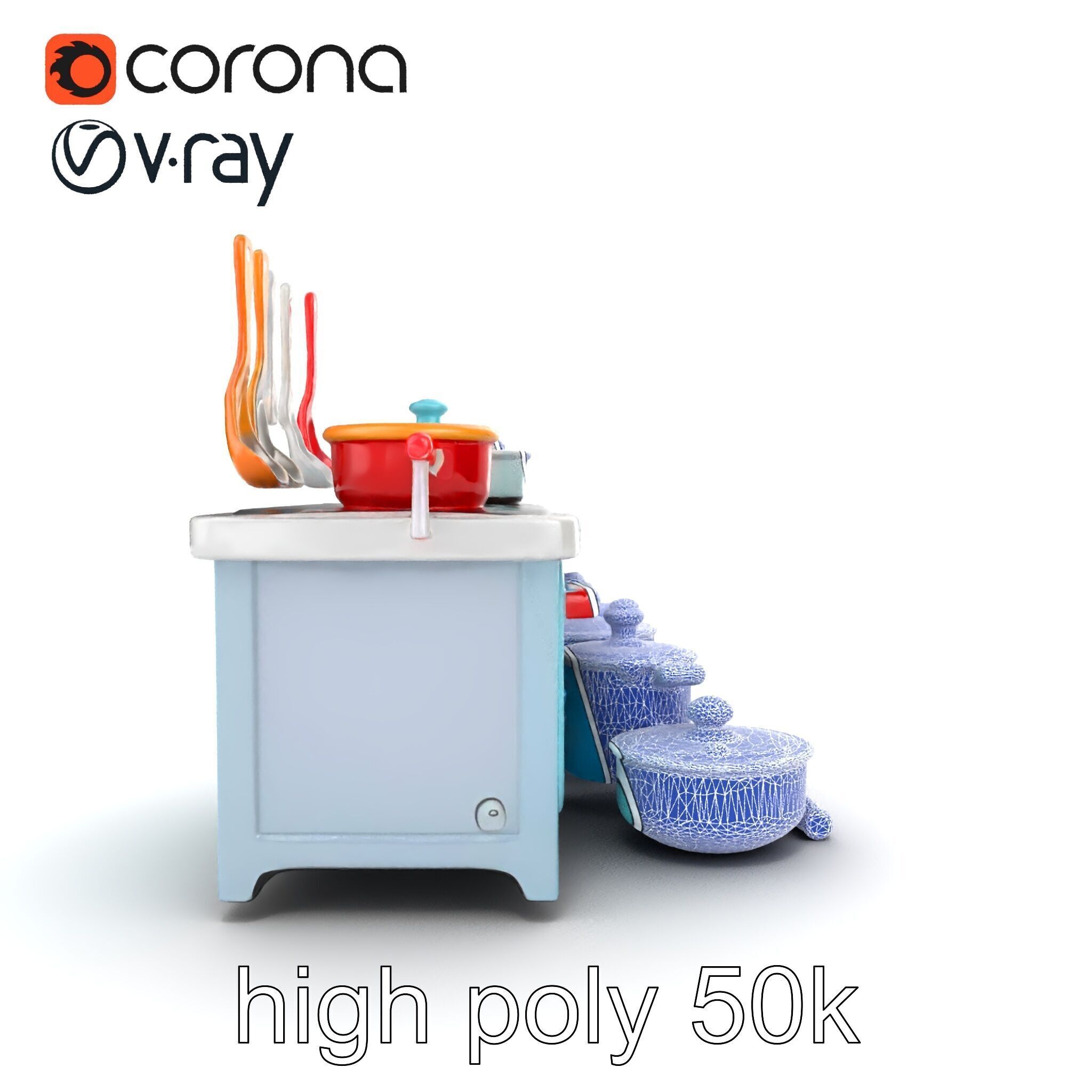 Miniature Kitchen Playset with Utensils model pack Low-poly 3D model_32