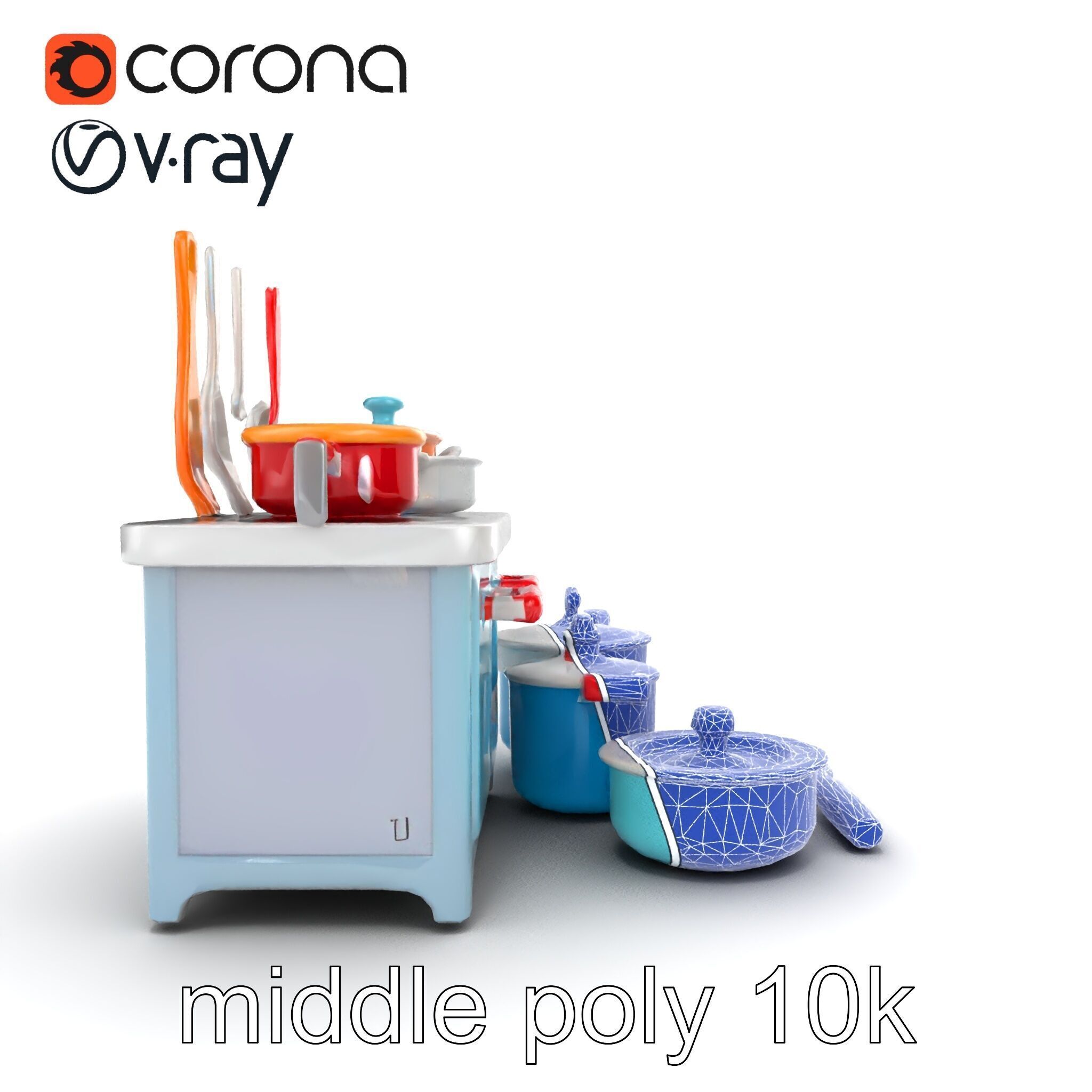 Miniature Kitchen Playset with Utensils model pack Low-poly 3D model_31