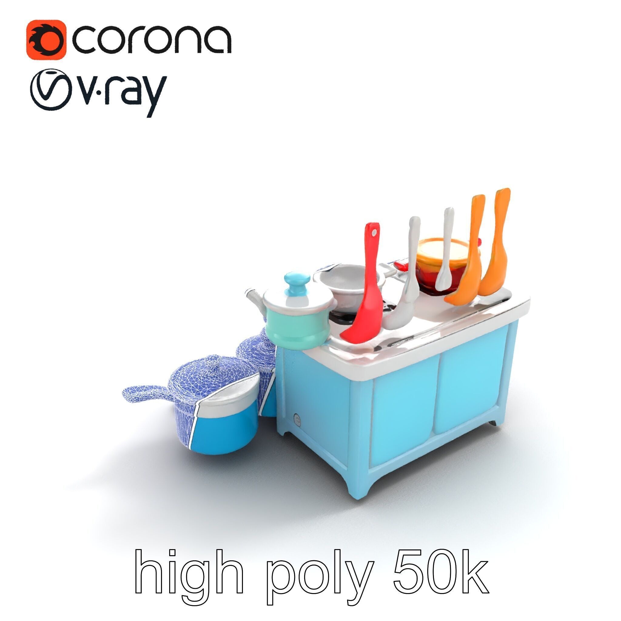 Miniature Kitchen Playset with Utensils model pack Low-poly 3D model_17