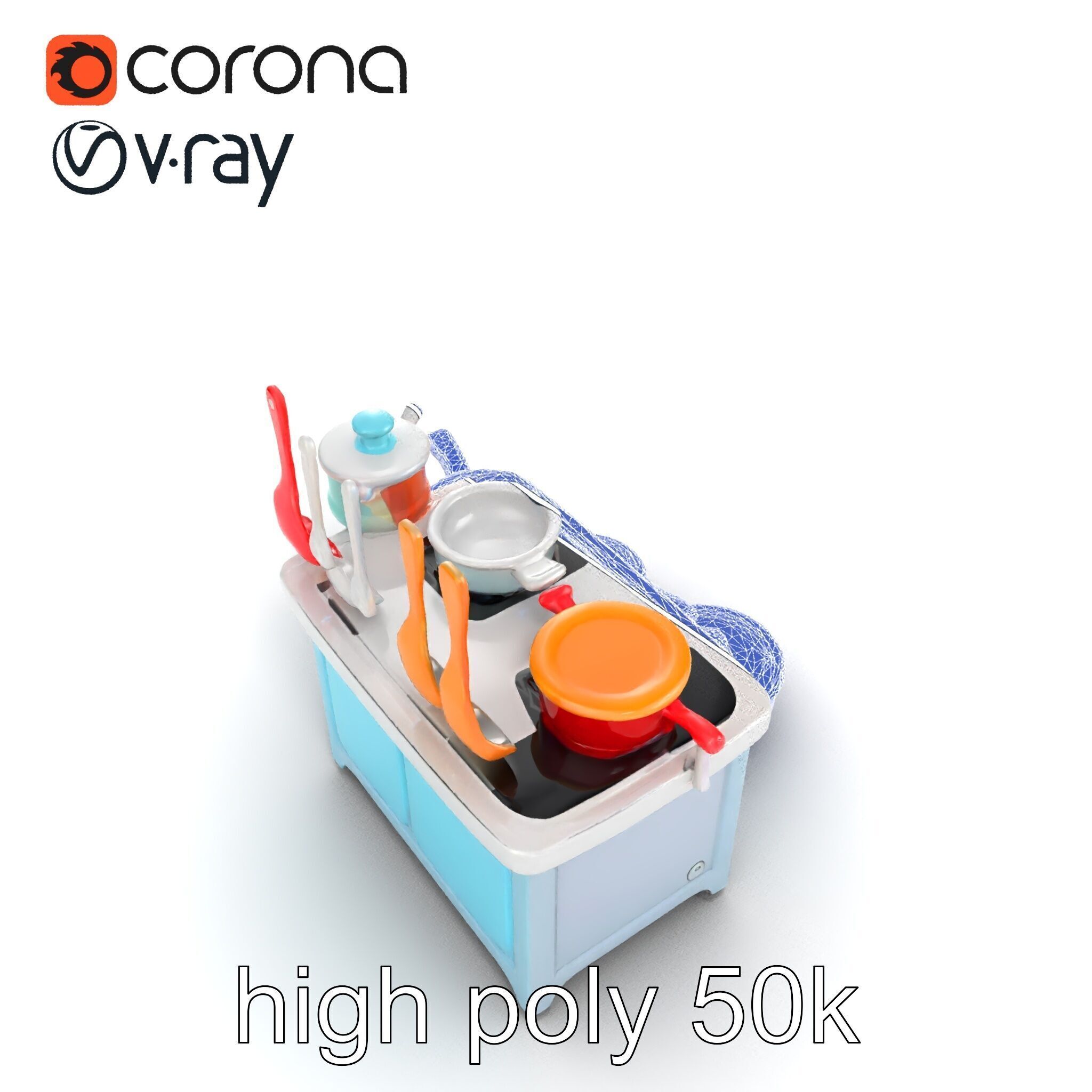 Miniature Kitchen Playset with Utensils model pack Low-poly 3D model_16