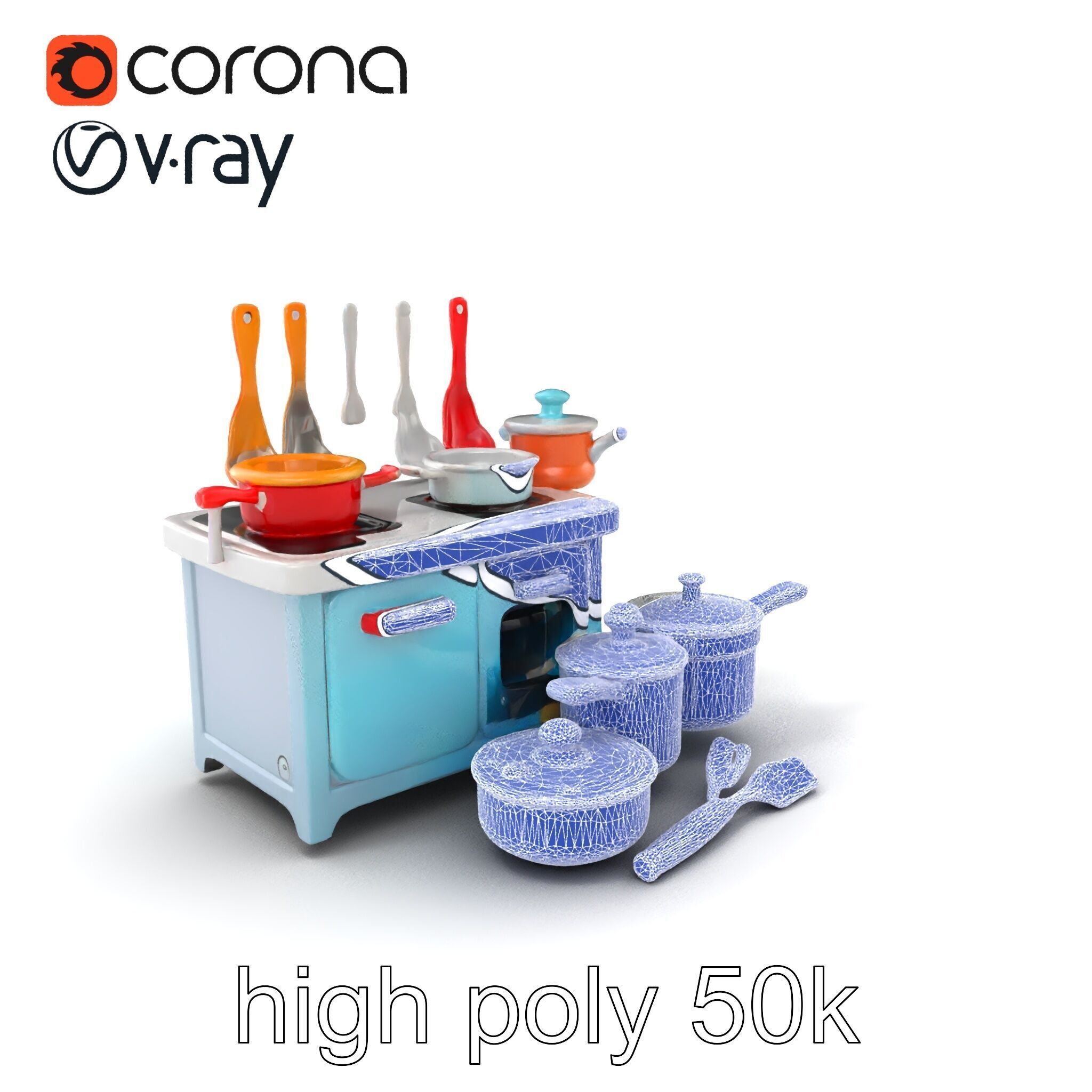 Miniature Kitchen Playset with Utensils model pack Low-poly 3D model_10