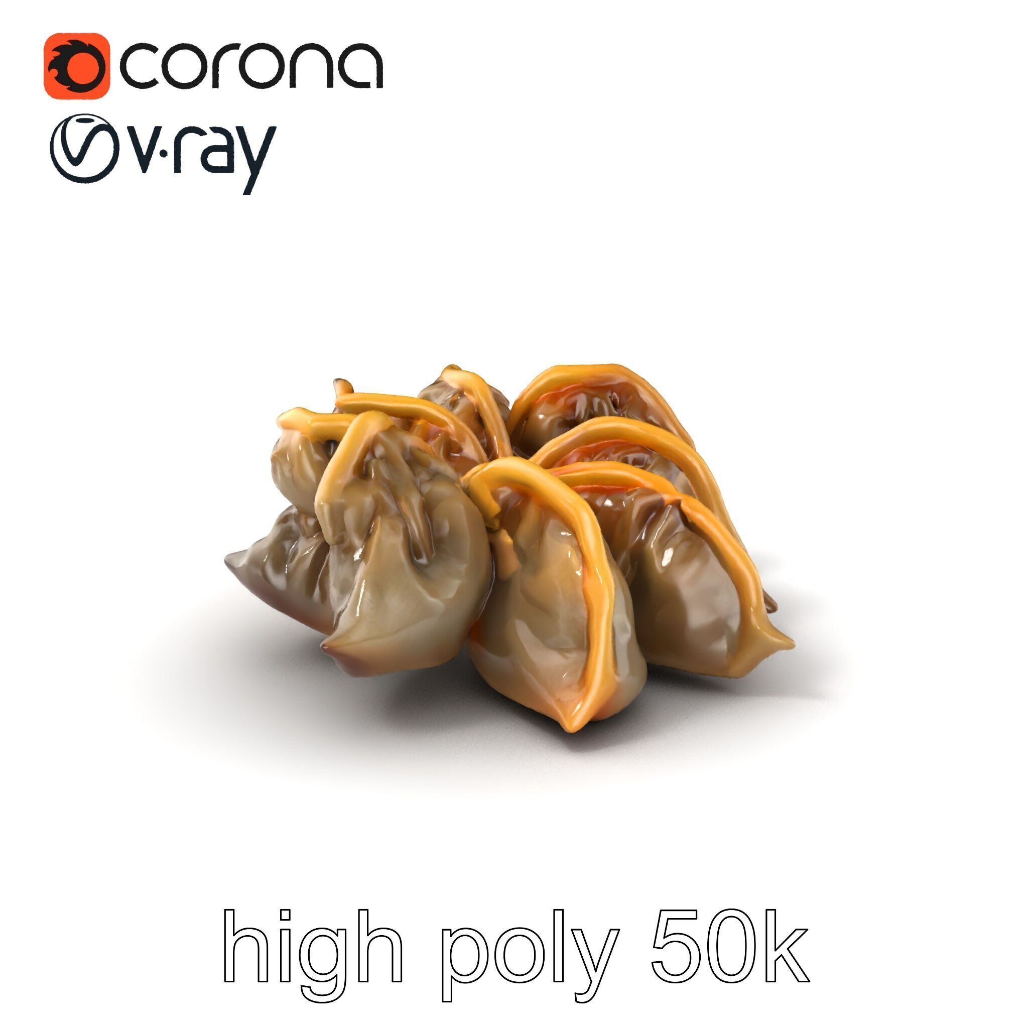 Korean Dumplings Plate Realistic Texture Model Pack Low-poly 3D model_2