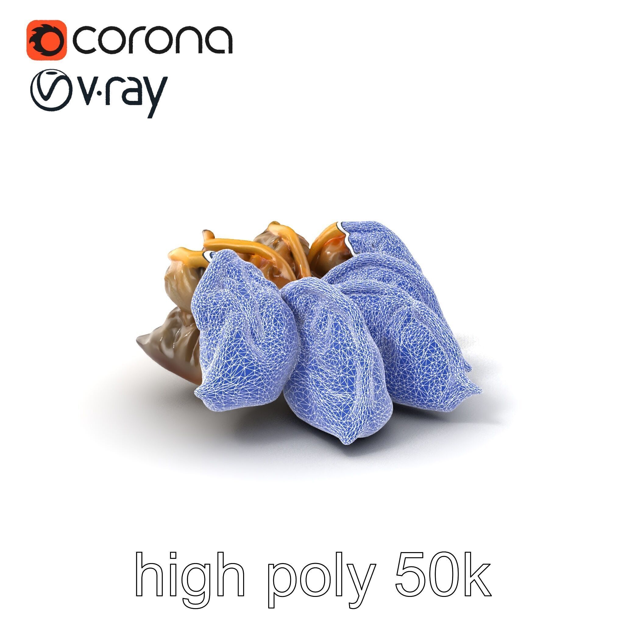 Korean Dumplings Plate Realistic Texture Model Pack Low-poly 3D model_1