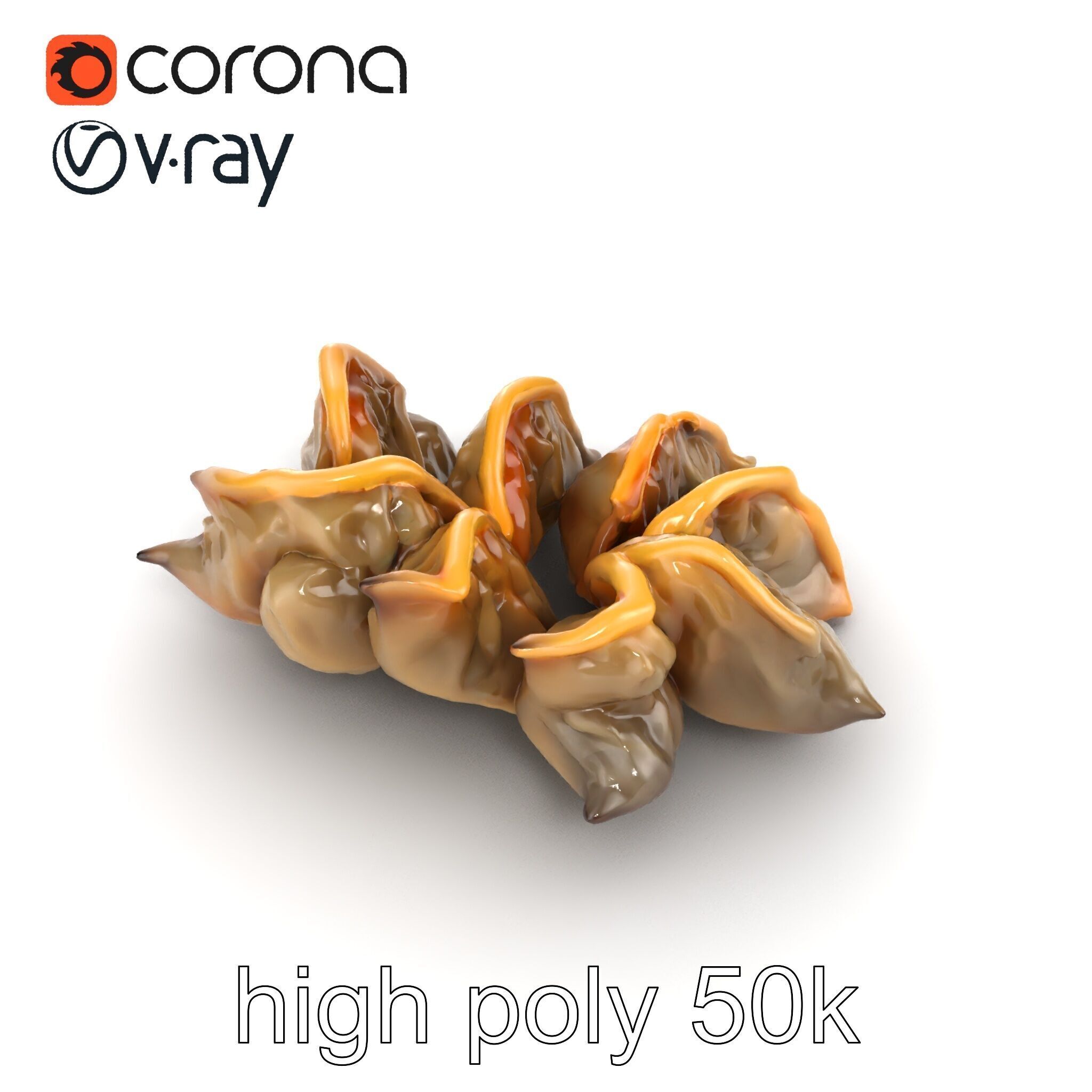 Korean Dumplings Plate Realistic Texture Model Pack Low-poly 3D model_15