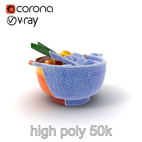 Korean Tteokbokki Pot with Sauce and Rice Cakes model pack Low-poly 3D model 2