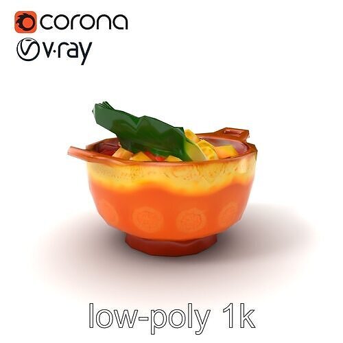 Korean Tteokbokki Pot with Sauce and Rice Cakes model pack Low-poly 3D model 5