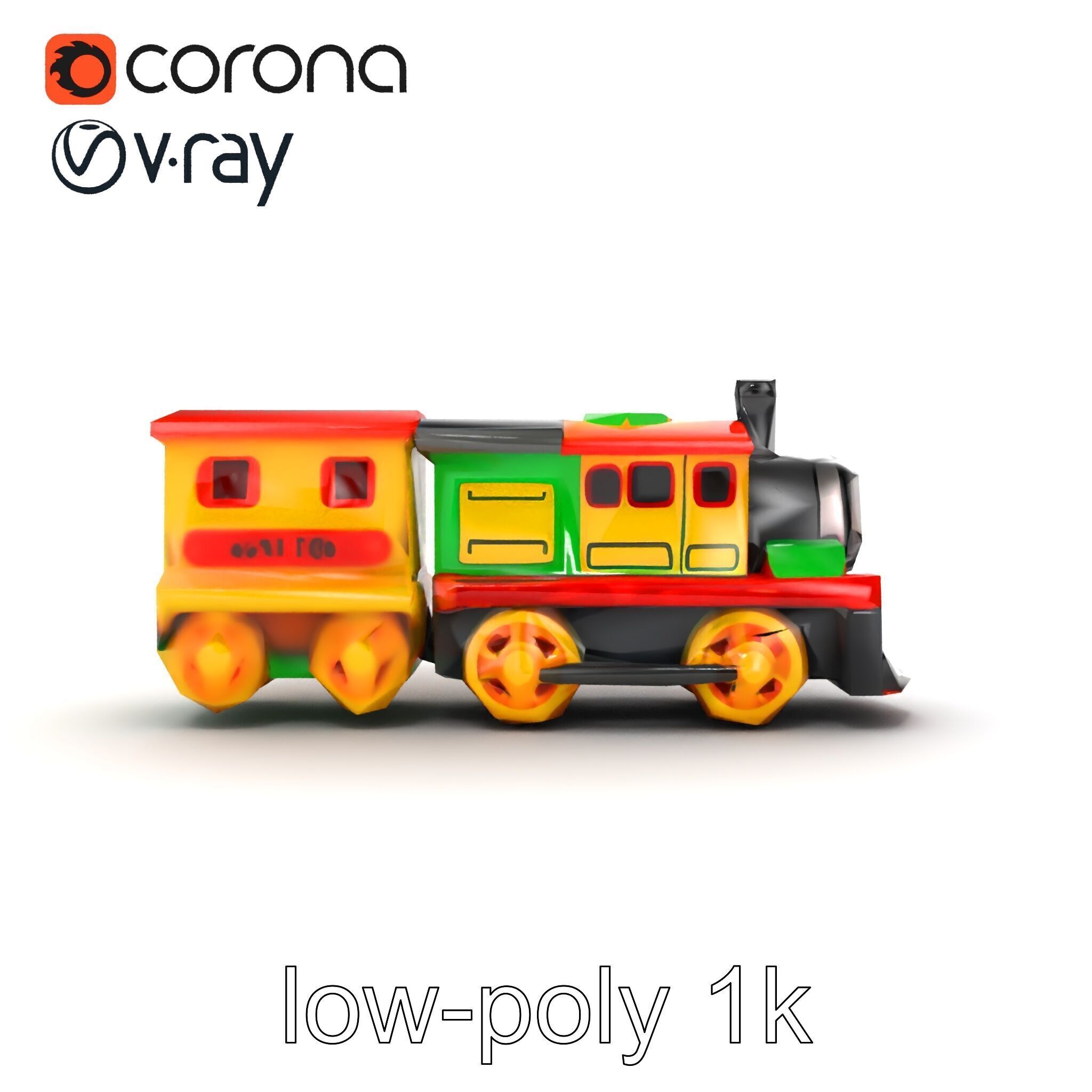 Cartoon Train Set Model Pack with Movable Parts Low-poly 3D model_23