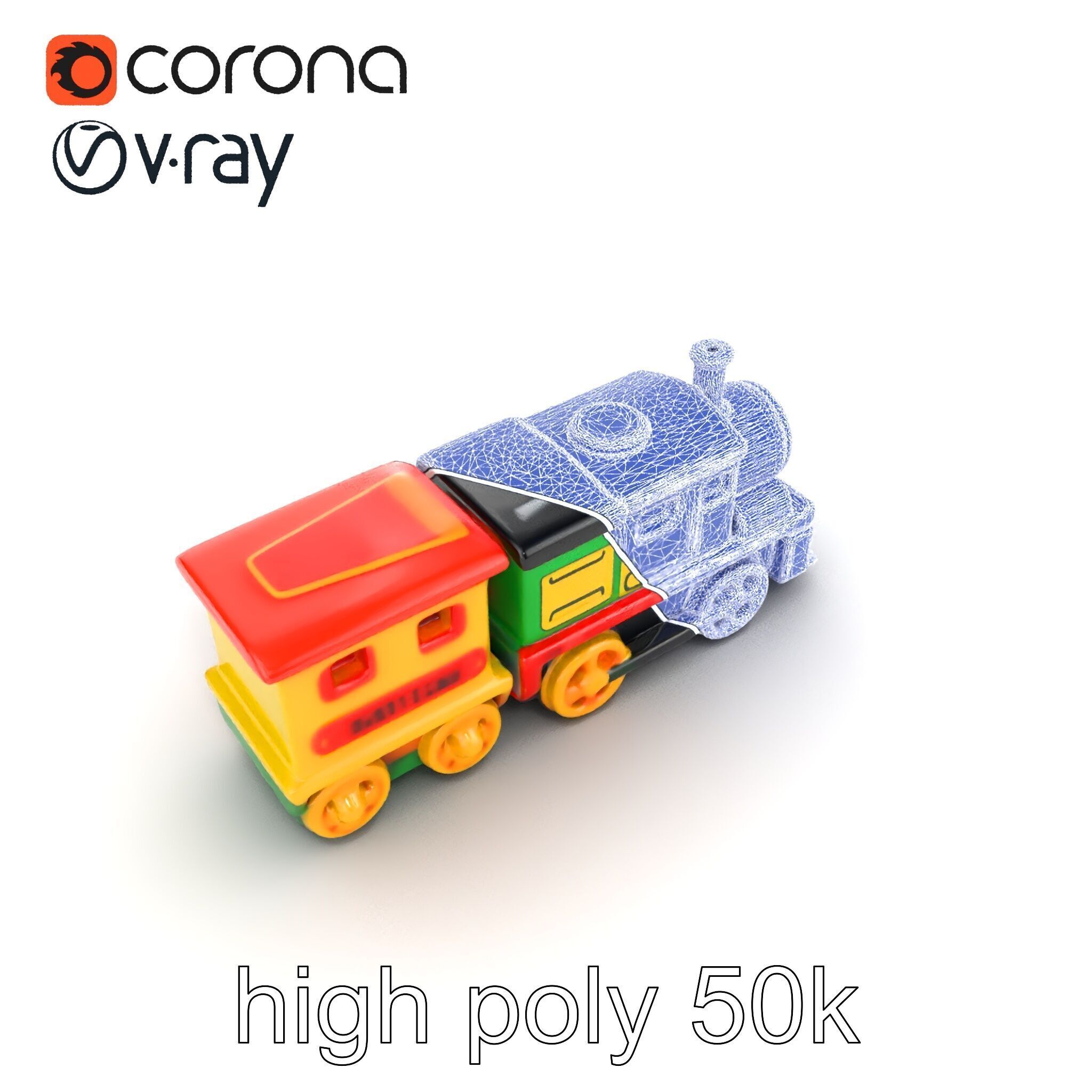 Cartoon Train Set Model Pack with Movable Parts Low-poly 3D model_31