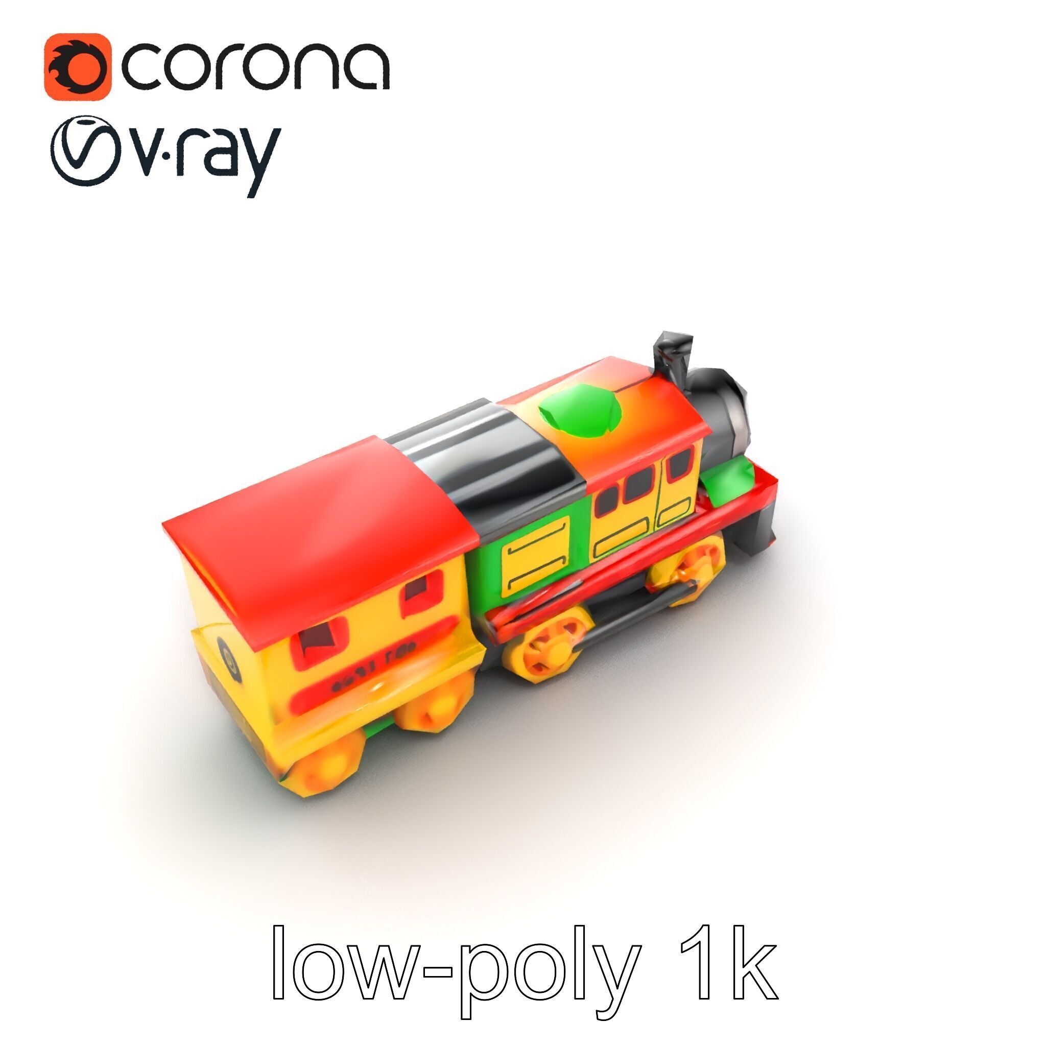Cartoon Train Set Model Pack with Movable Parts Low-poly 3D model_17
