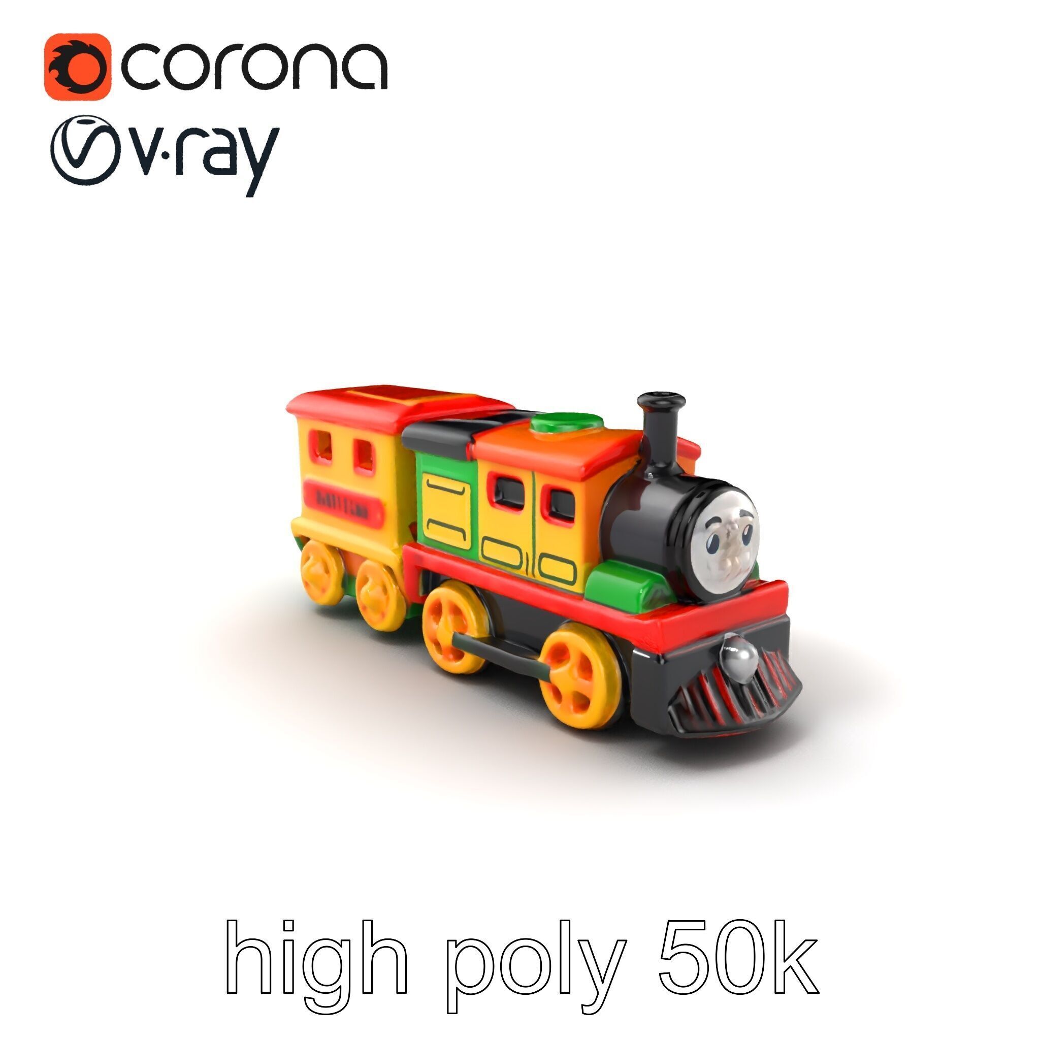 Cartoon Train Set Model Pack with Movable Parts Low-poly 3D model_2