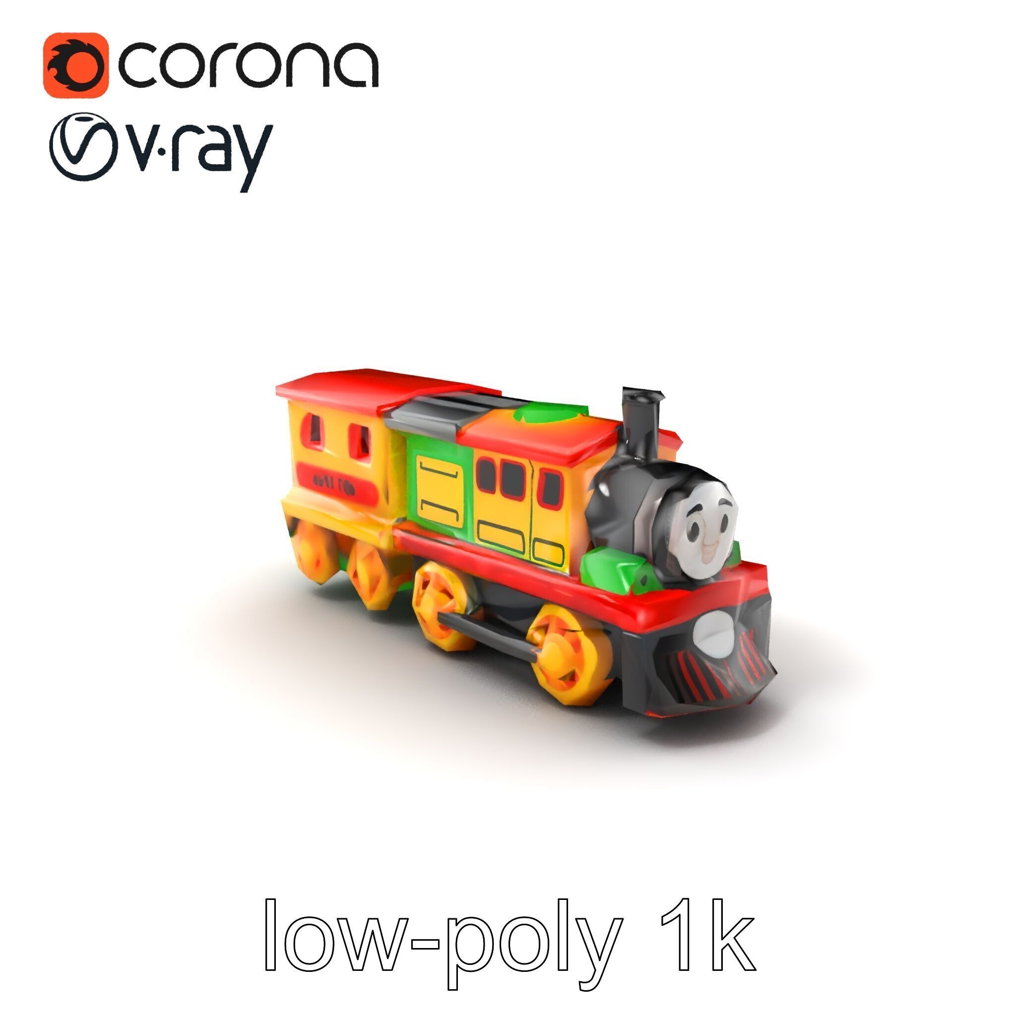 Cartoon Train Set Model Pack with Movable Parts Low-poly 3D model_5