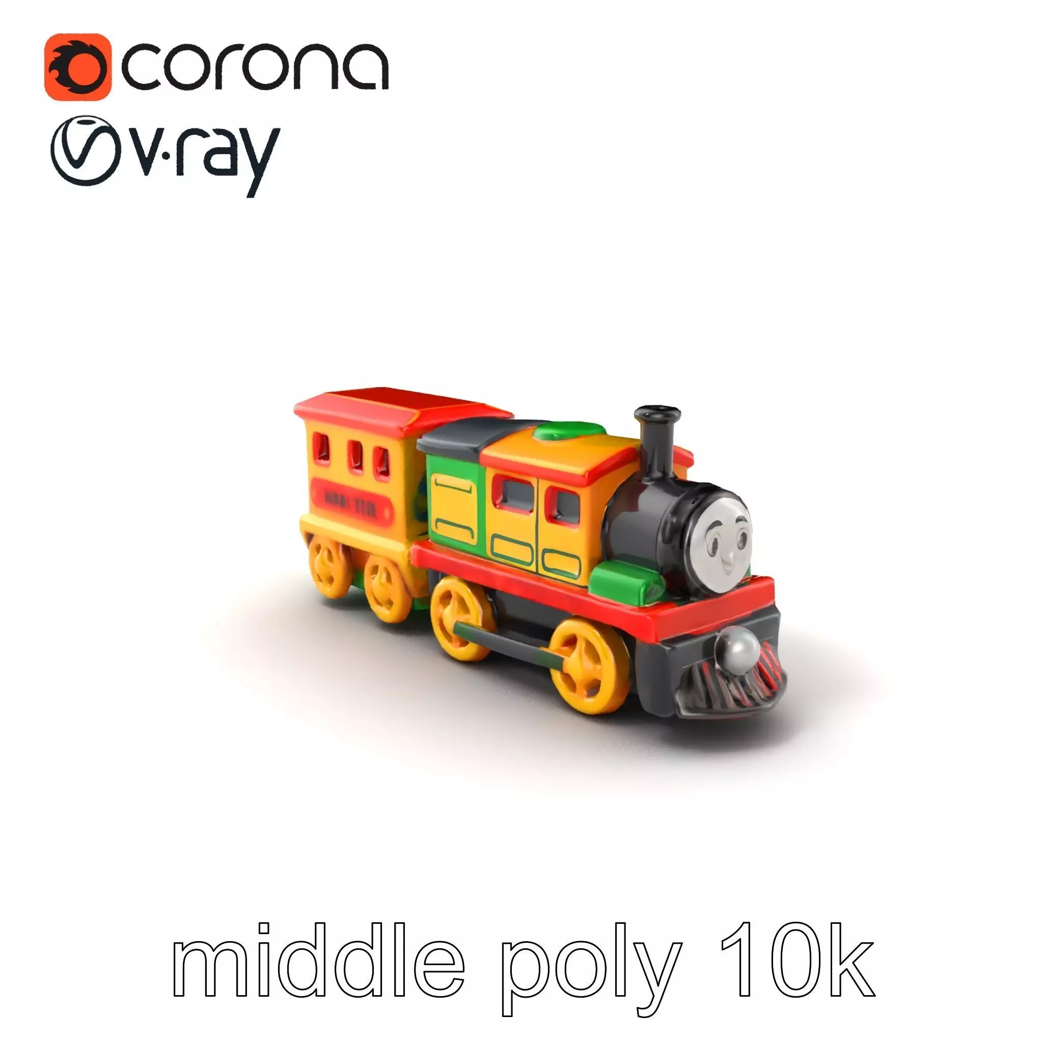 Cartoon Train Set Model Pack with Movable Parts Low-poly 3D model_0
