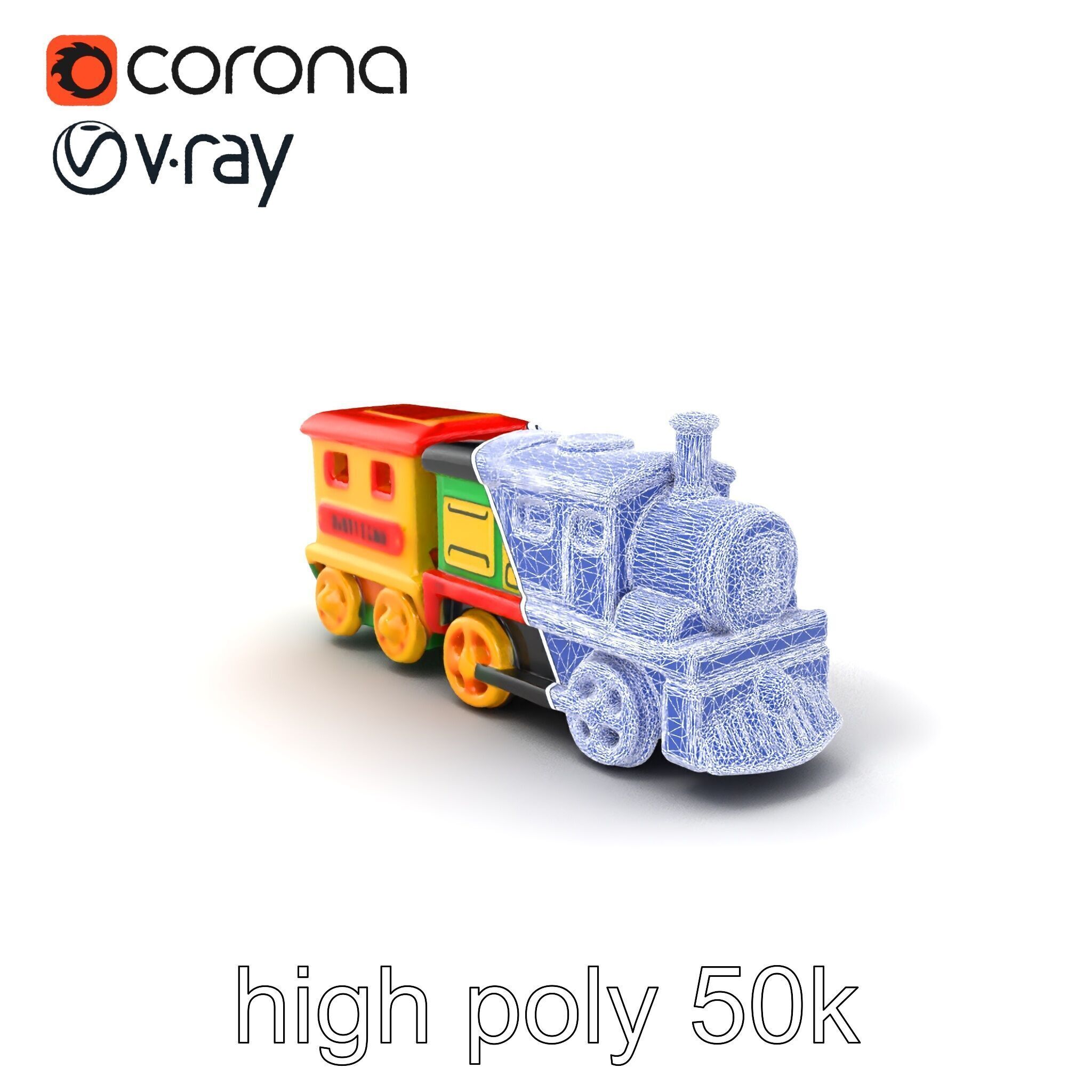Cartoon Train Set Model Pack with Movable Parts Low-poly 3D model_10