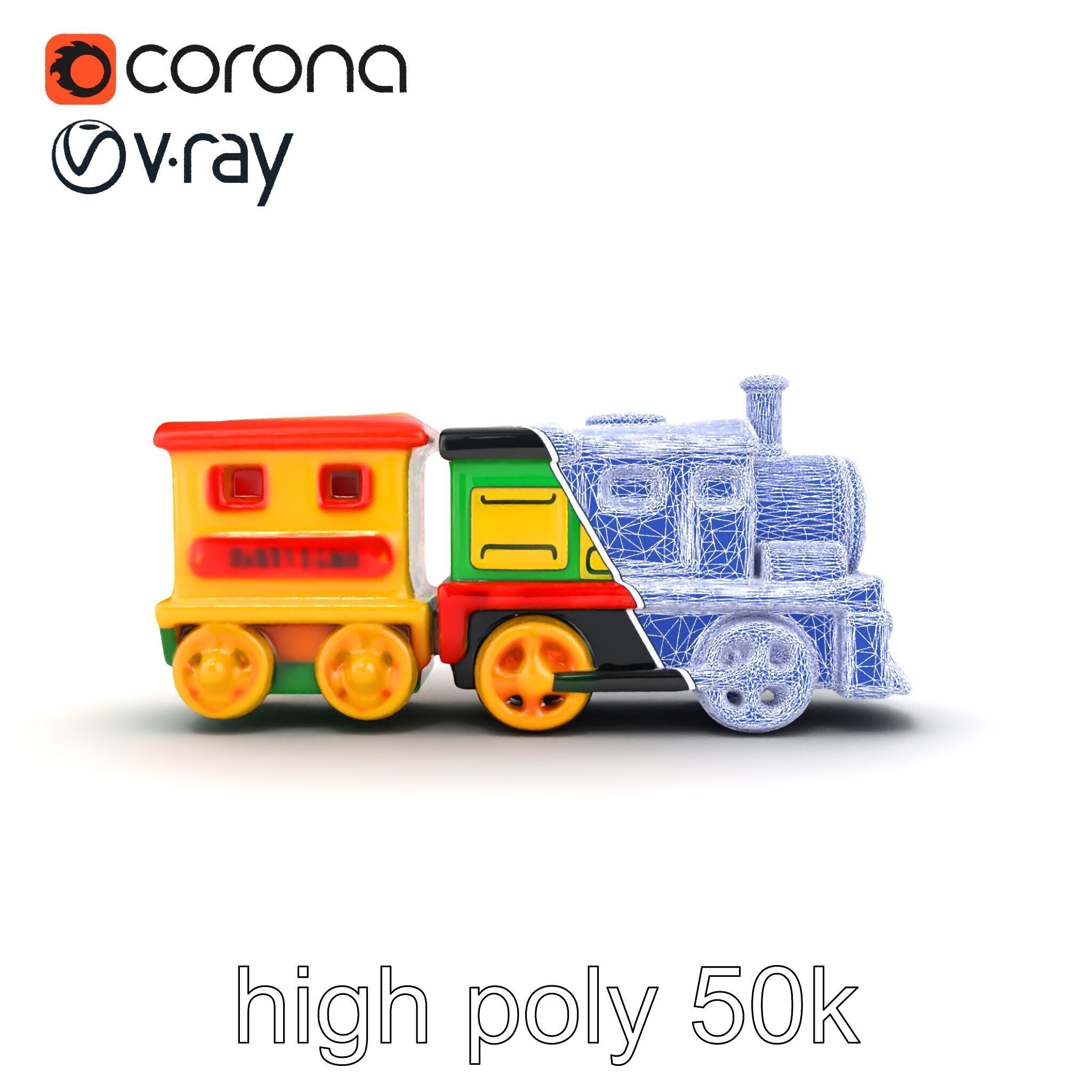 Cartoon Train Set Model Pack with Movable Parts Low-poly 3D model_24