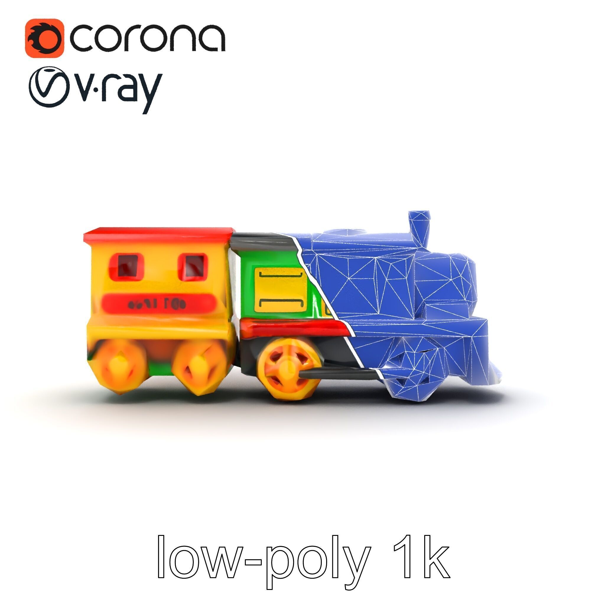 Cartoon Train Set Model Pack with Movable Parts Low-poly 3D model_30