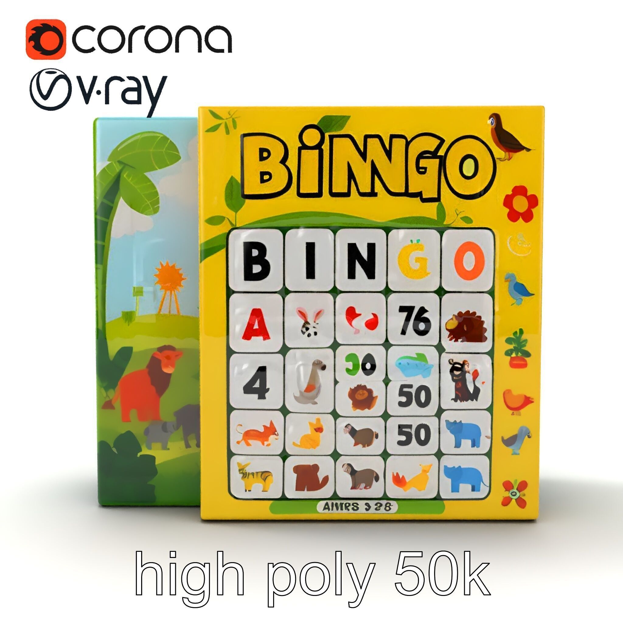 Safari Animal Bingo Game Model Pack Low-poly 3D model_19