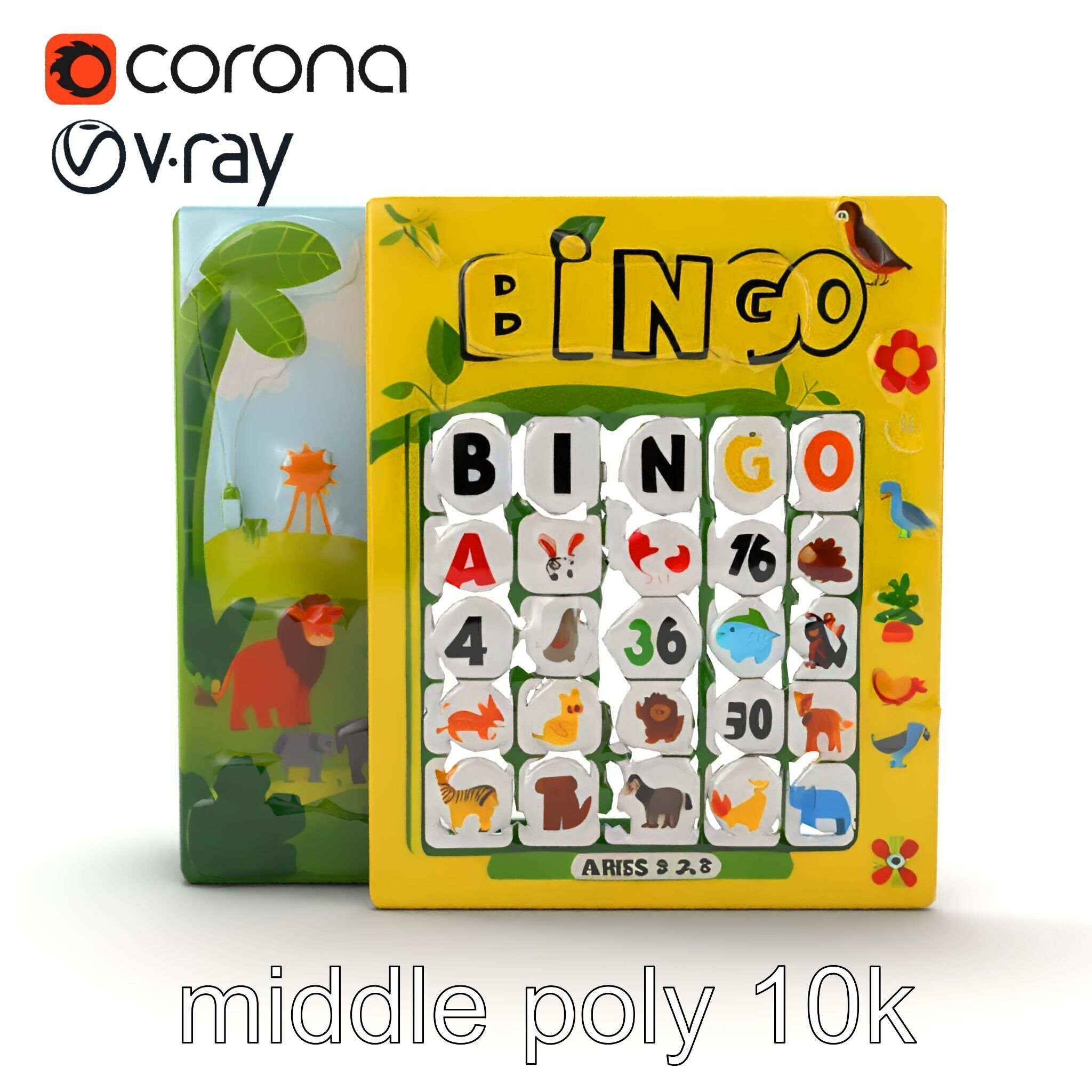 Safari Animal Bingo Game Model Pack Low-poly 3D model_21