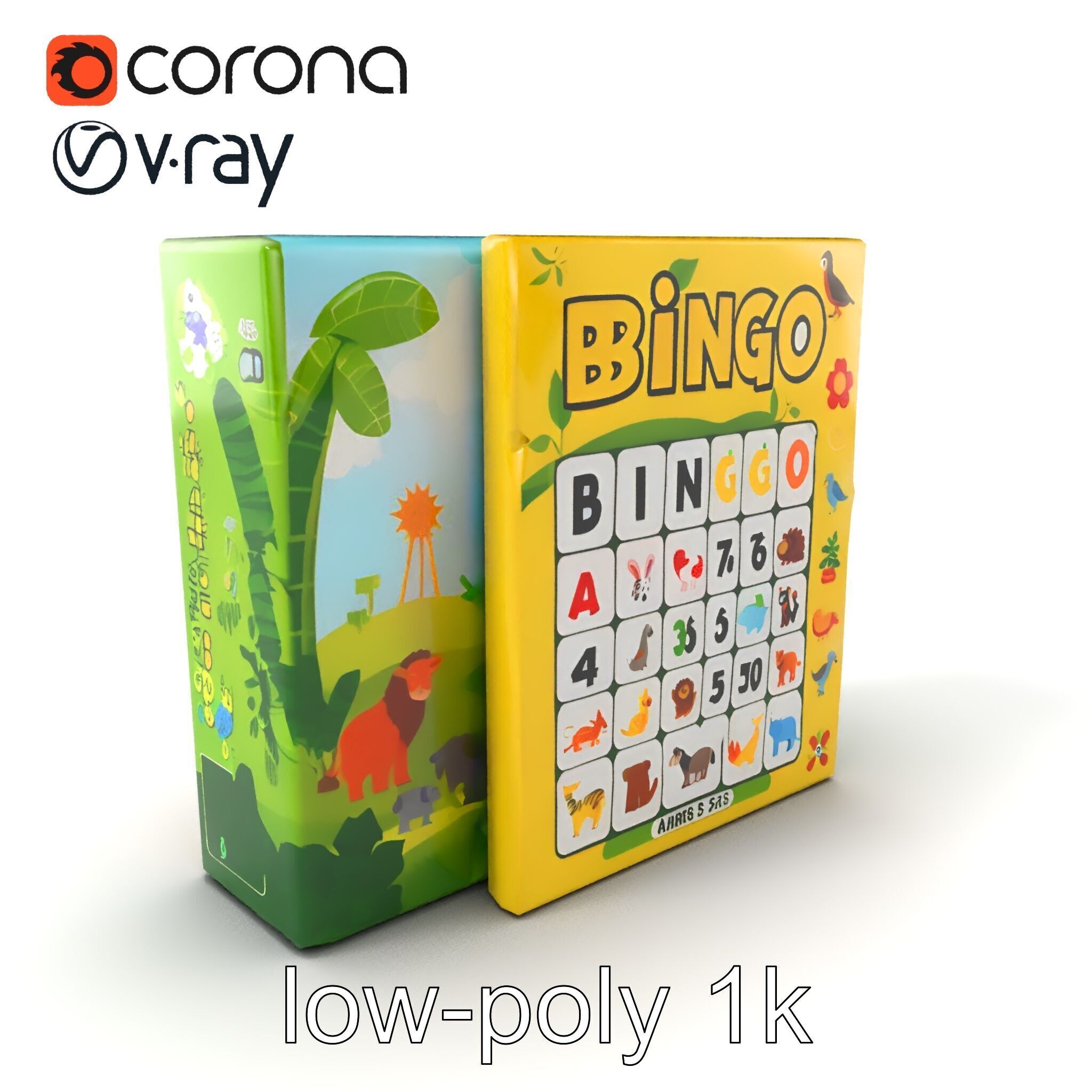 Safari Animal Bingo Game Model Pack Low-poly 3D model_5