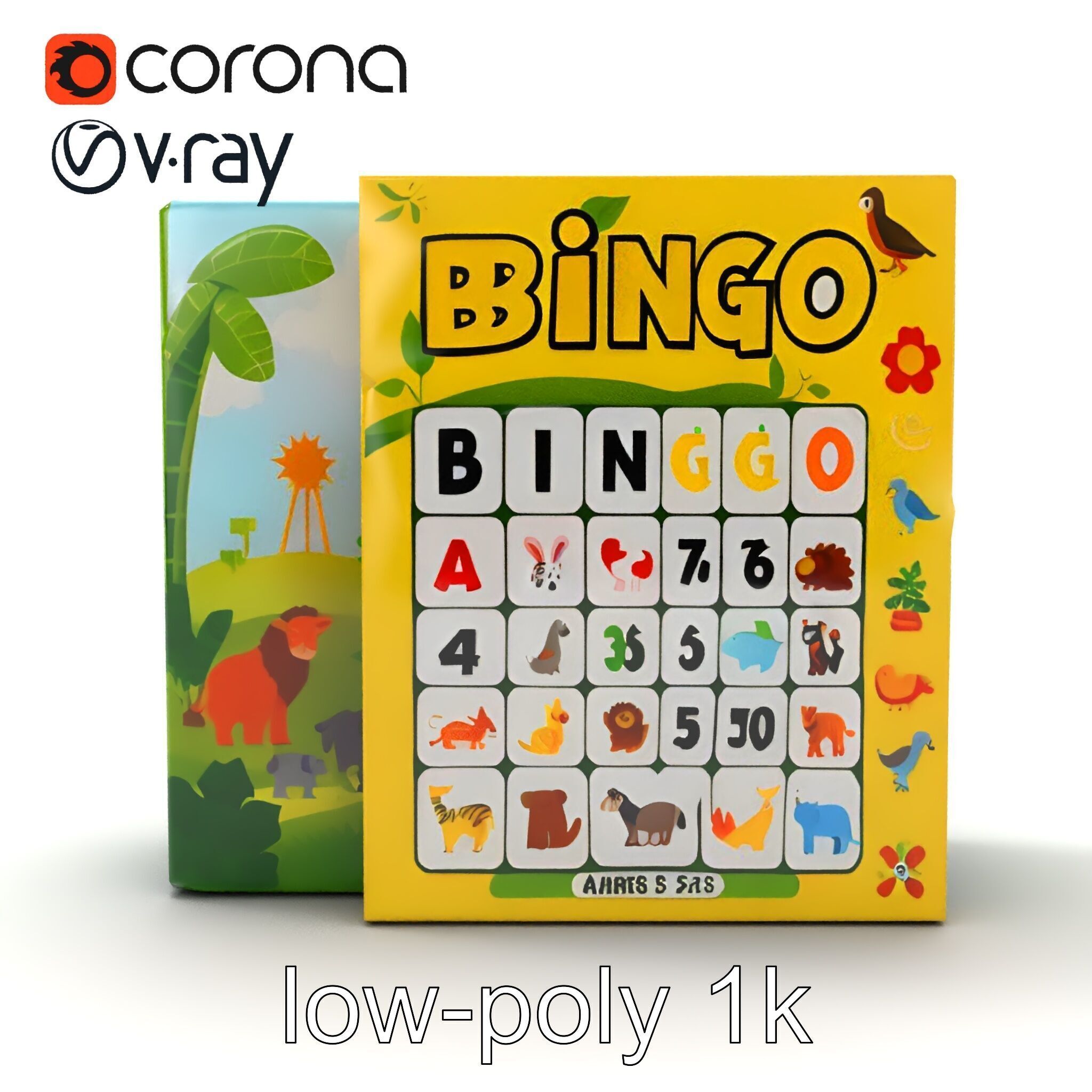 Safari Animal Bingo Game Model Pack Low-poly 3D model_18