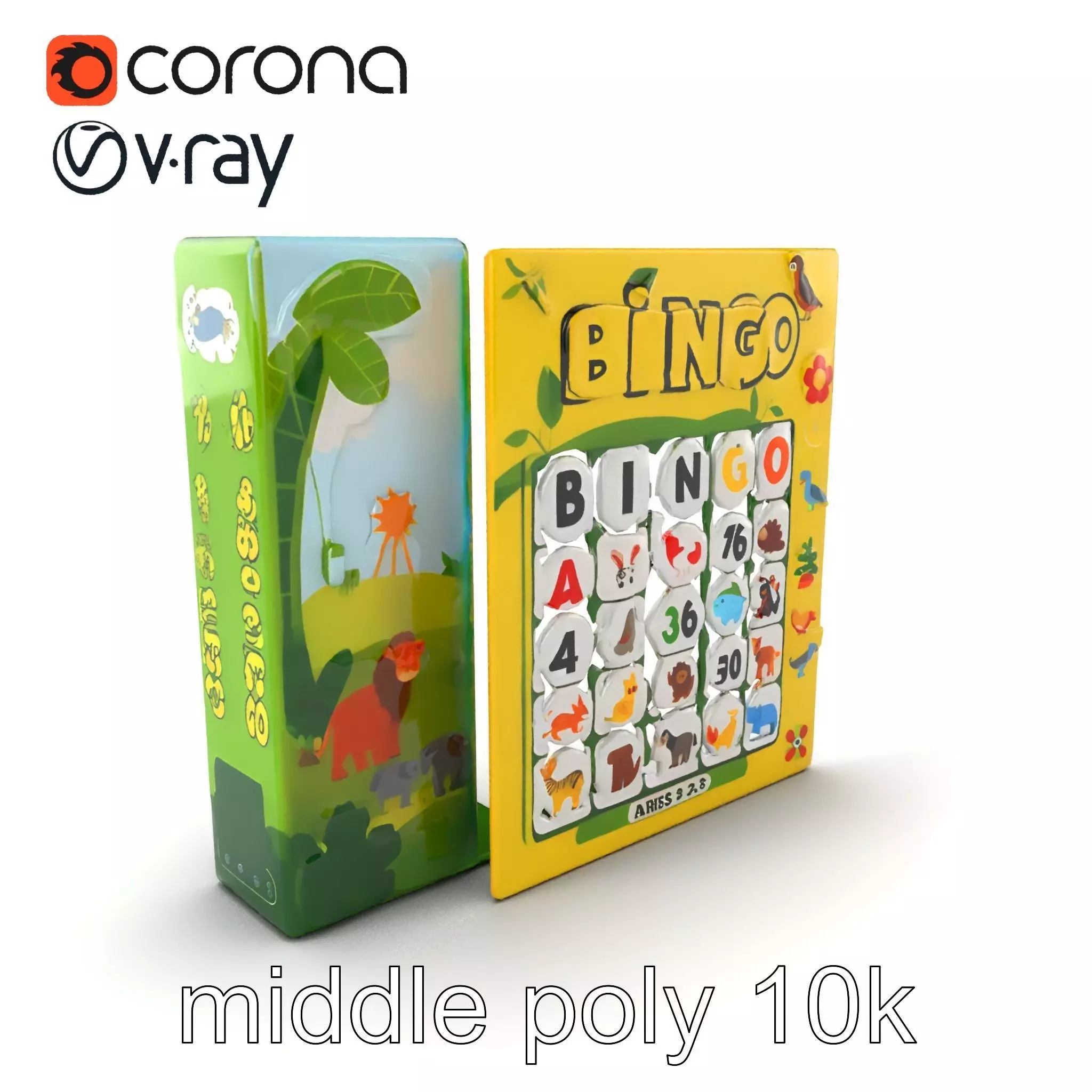 Safari Animal Bingo Game Model Pack Low-poly 3D model_0