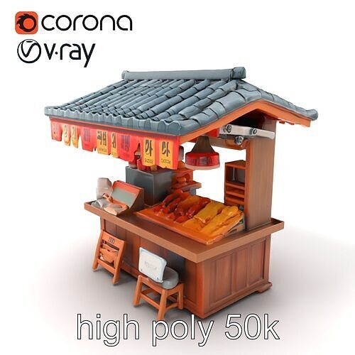 Authentic Korean Street Food Stall model pack Low-poly 3D model 3