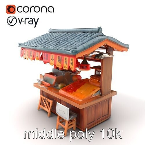Authentic Korean Street Food Stall model pack Low-poly 3D model