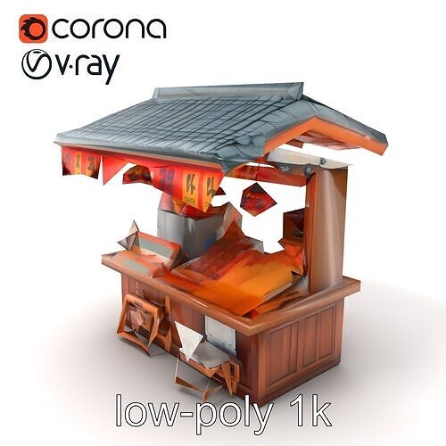 Authentic Korean Street Food Stall model pack Low-poly 3D model 5