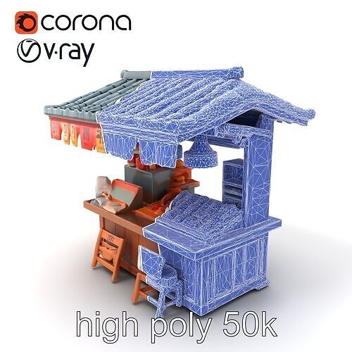 Authentic Korean Street Food Stall model pack Low-poly 3D model 2