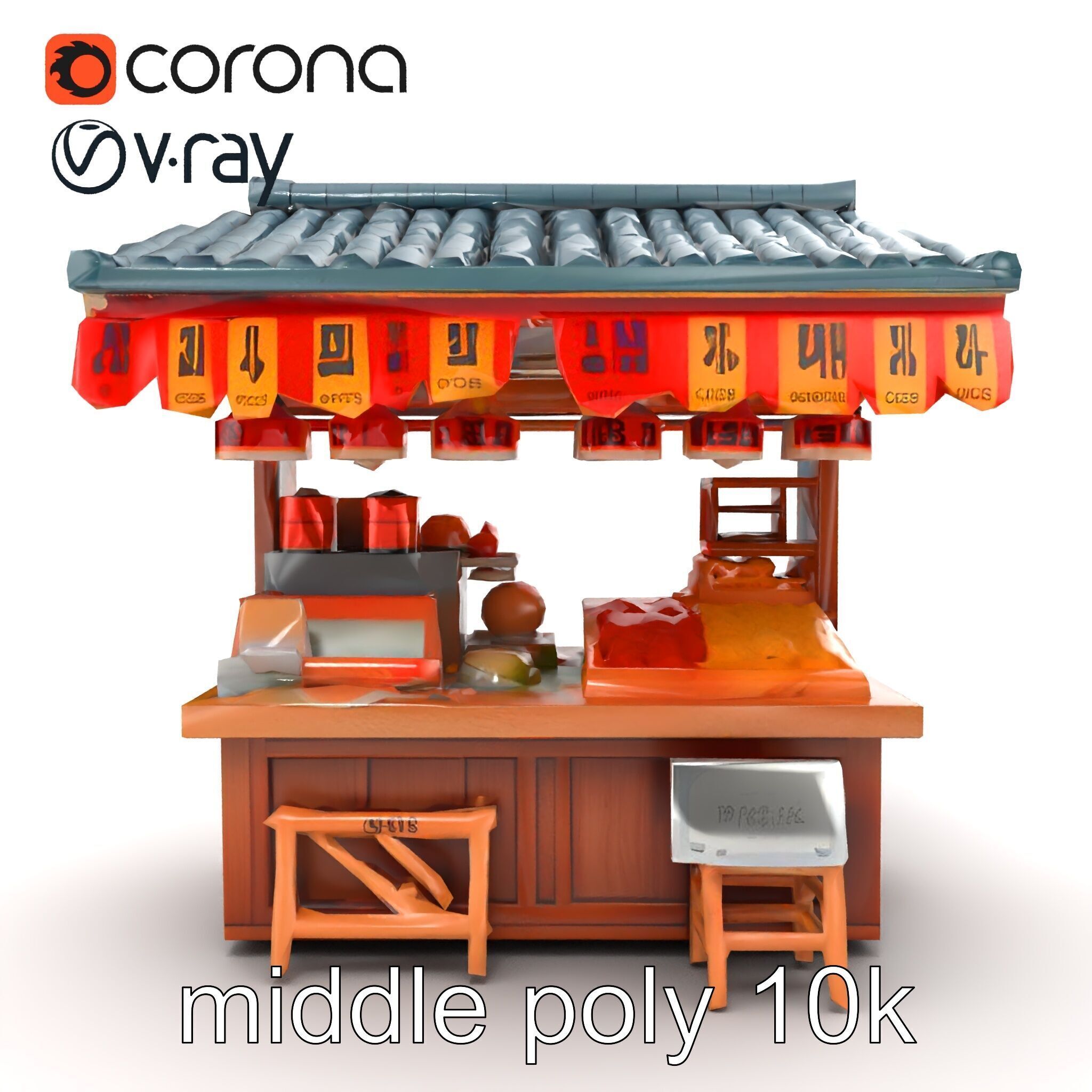 Authentic Korean Street Food Stall model pack Low-poly 3D model_30