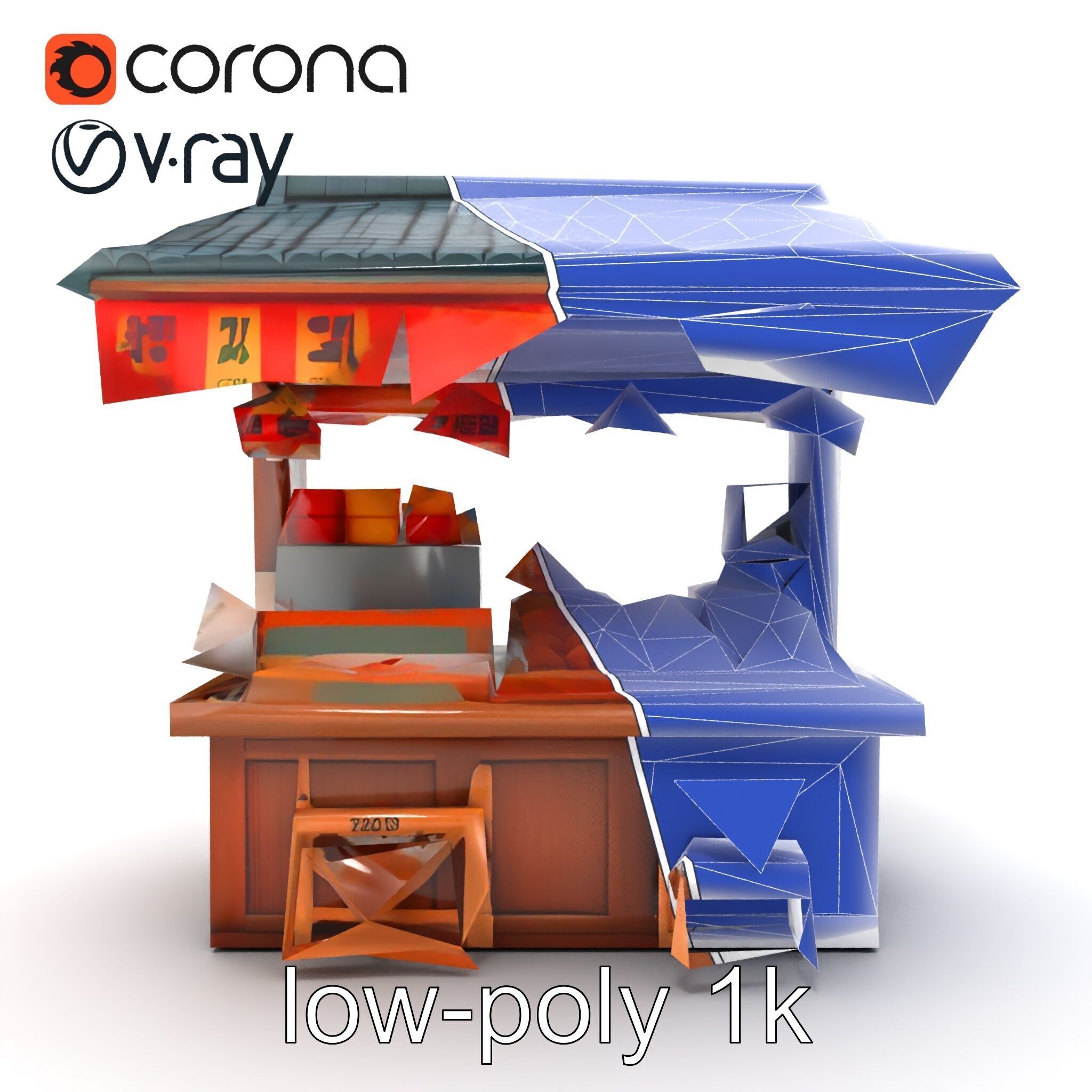 Authentic Korean Street Food Stall model pack Low-poly 3D model_11