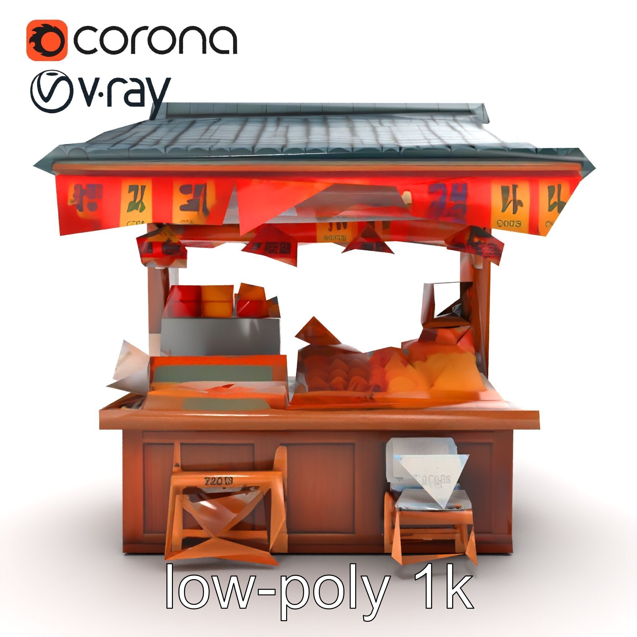 Authentic Korean Street Food Stall model pack Low-poly 3D model_12