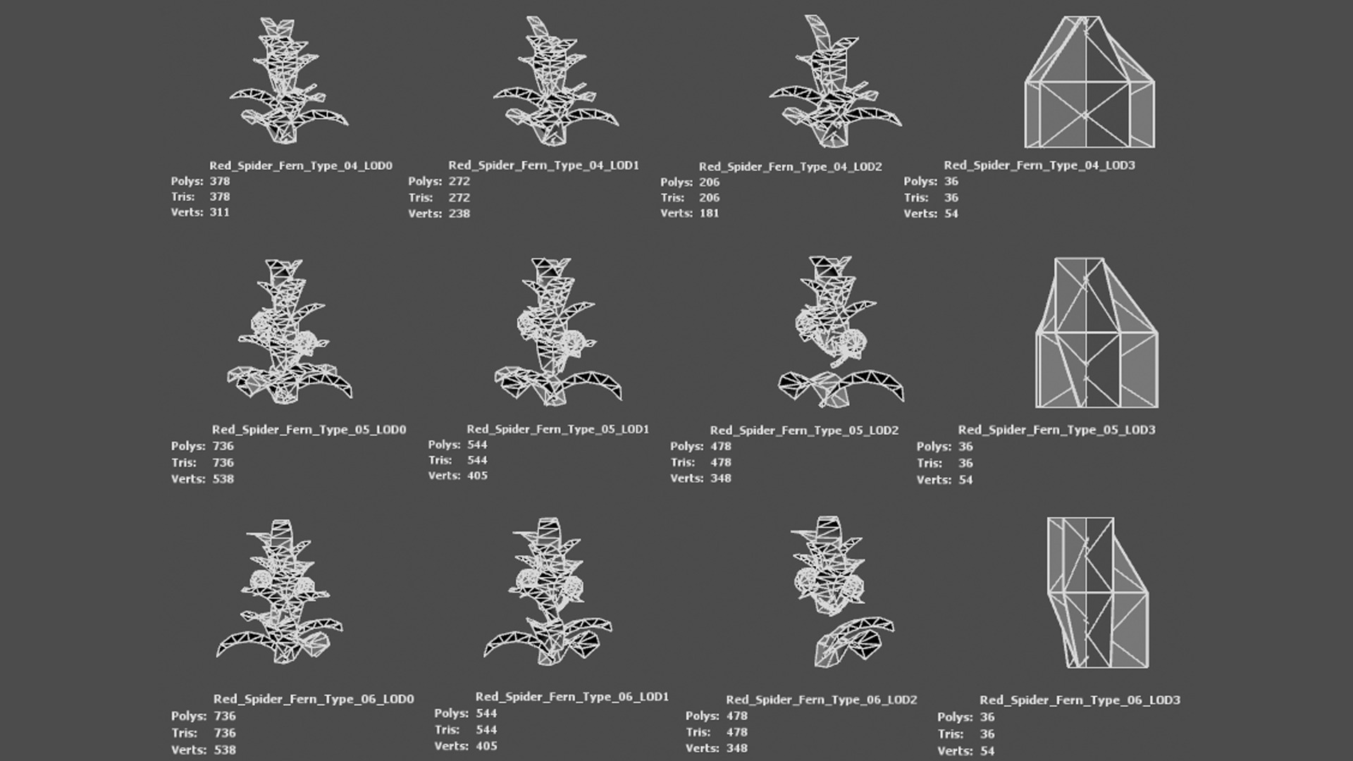 Red Fantasy Forest - 6 Red Spider Fern Grass Plant Low-poly 3D model_11