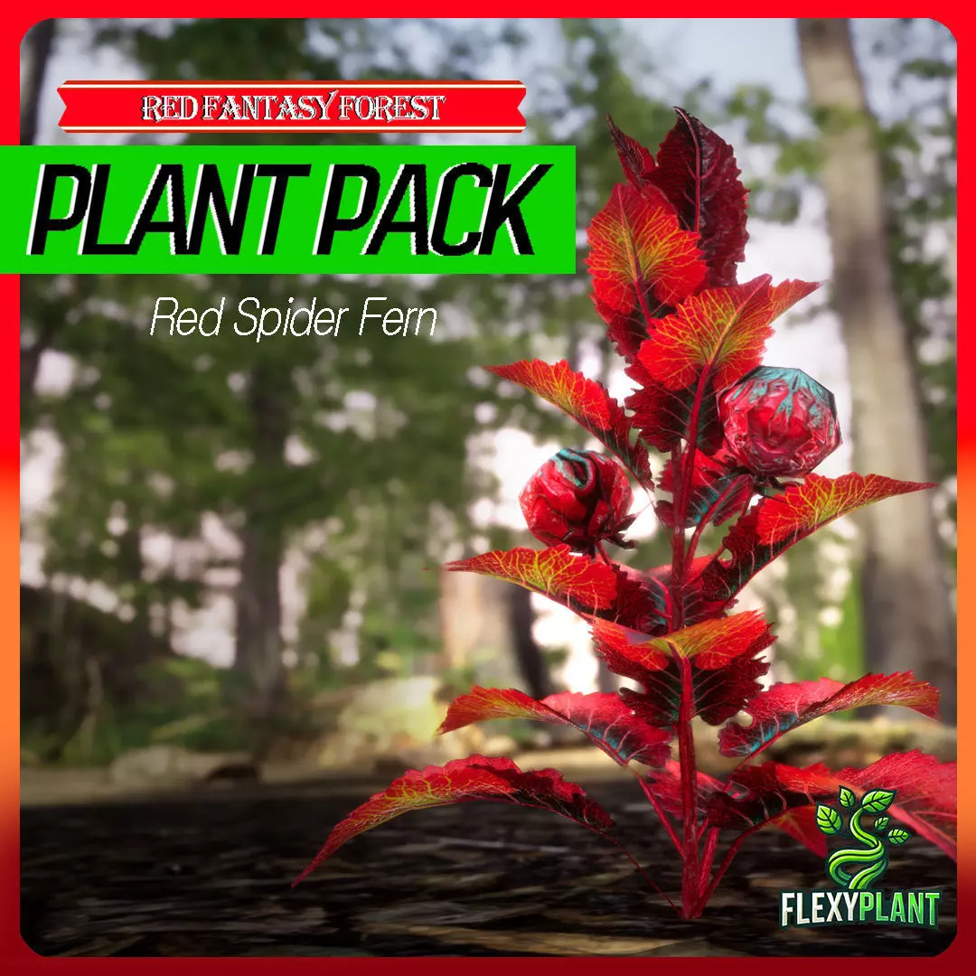 Red Fantasy Forest - 6 Red Spider Fern Grass Plant Low-poly 3D model_0