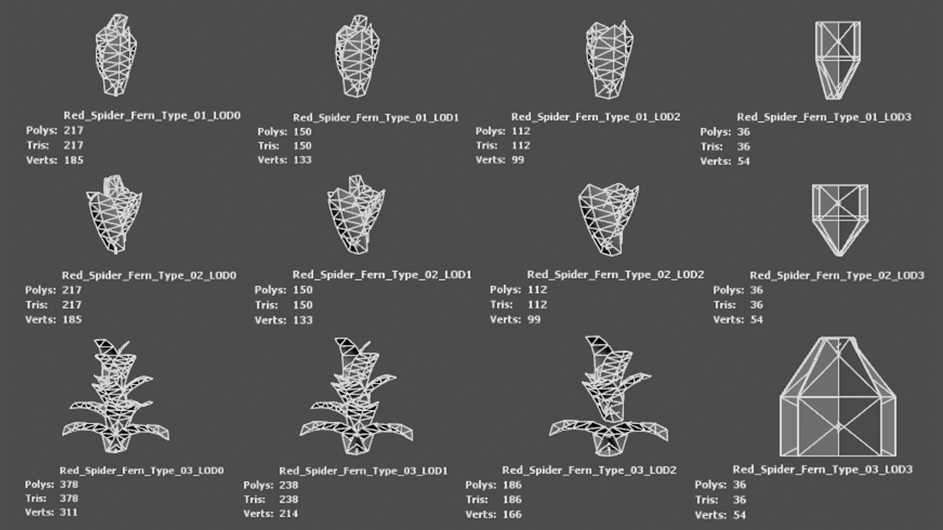 Red Fantasy Forest - 6 Red Spider Fern Grass Plant Low-poly 3D model_10