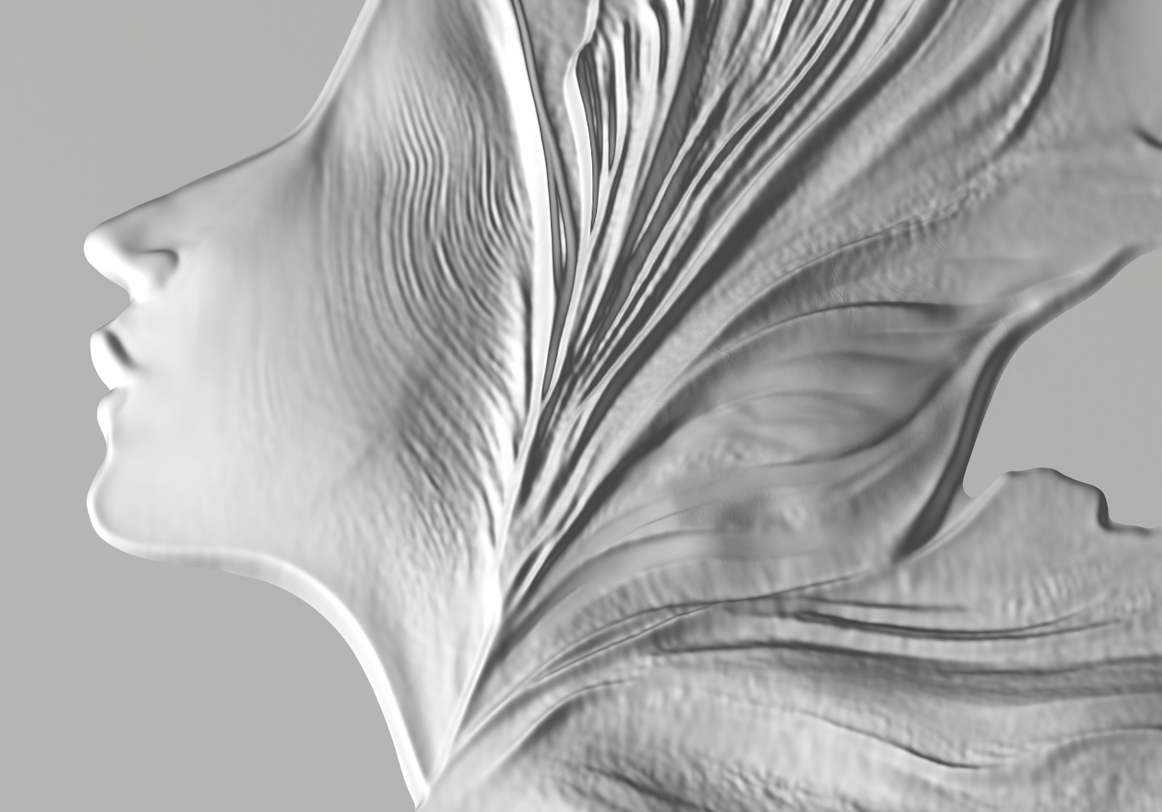 Elegant woman relief Sculpture wave panel with Female Profile 3D print model_2