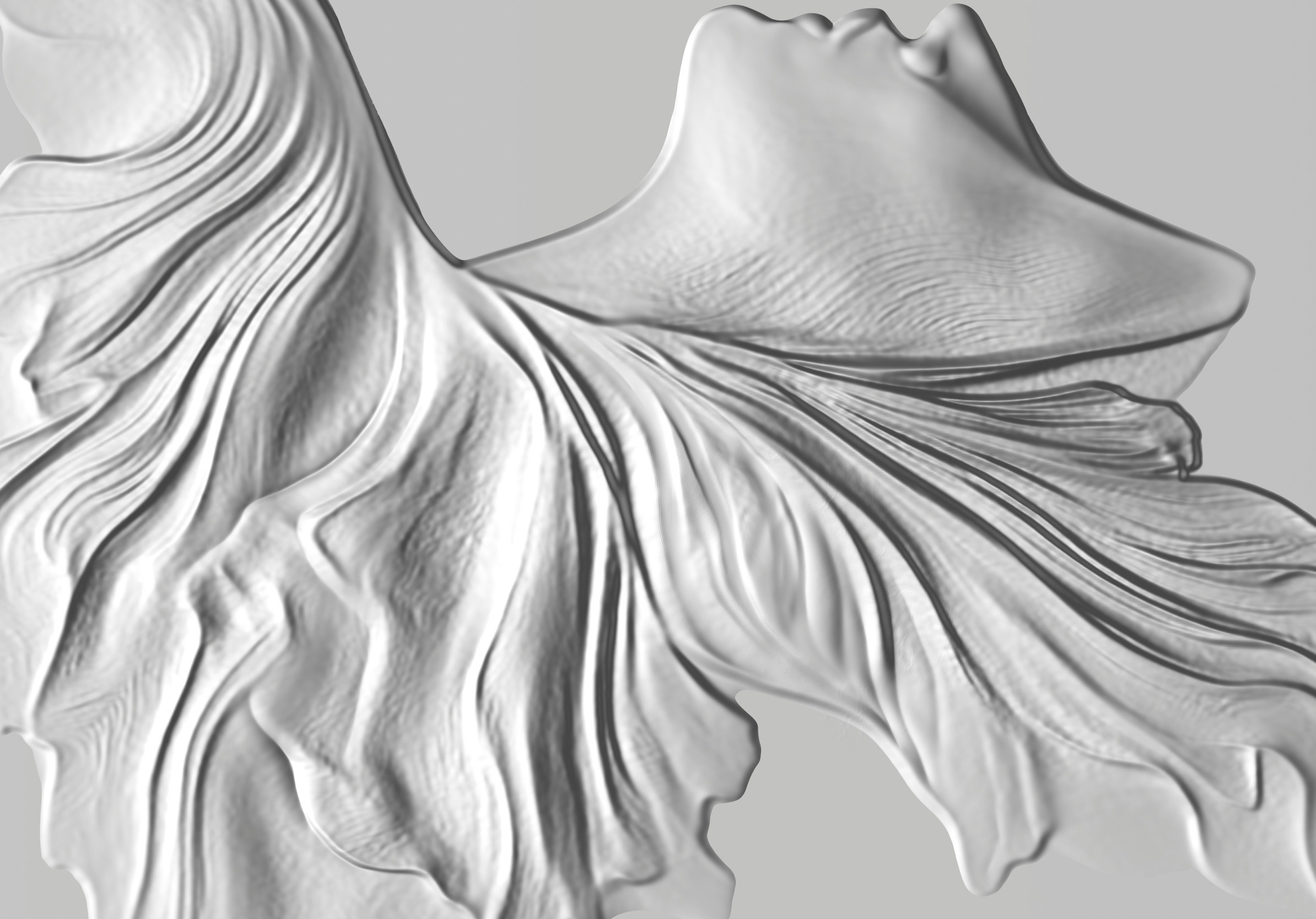 Elegant woman relief Sculpture wave panel with Female Profile 3D print model_5