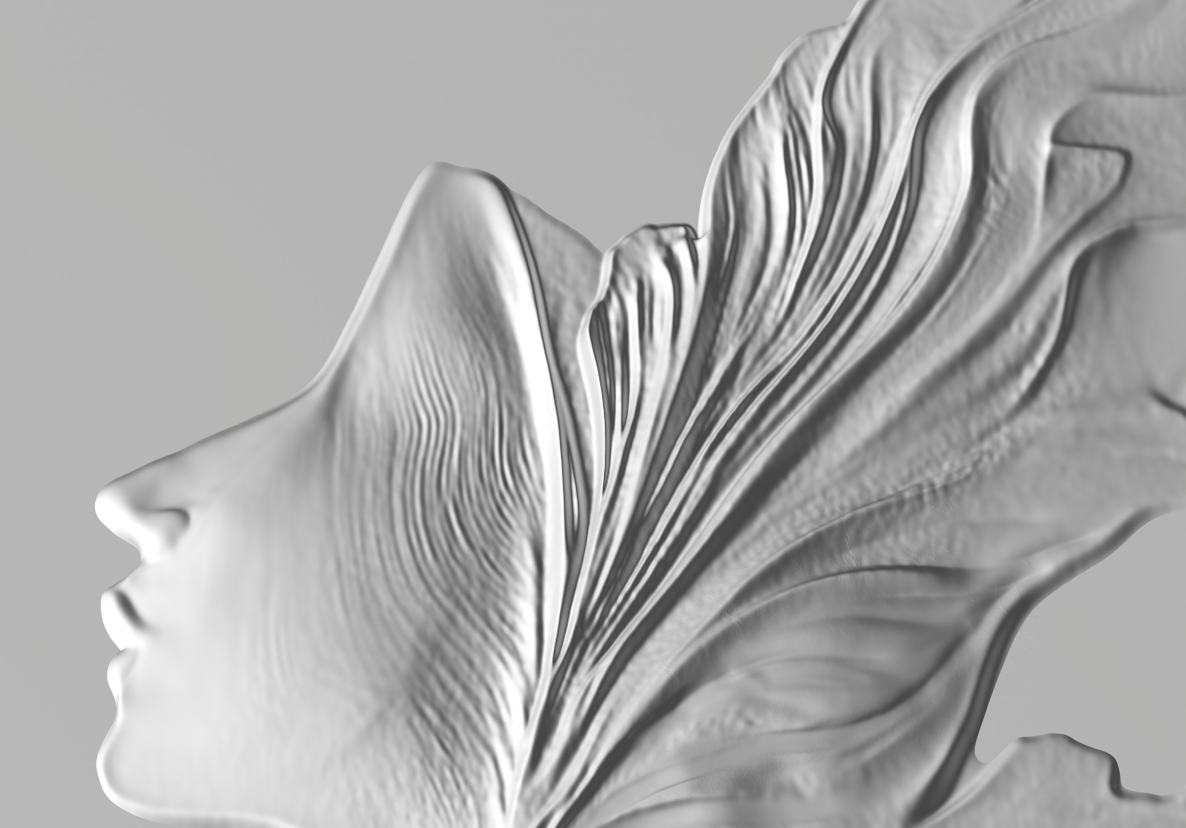 Elegant woman relief Sculpture wave panel with Female Profile 3D print model_7