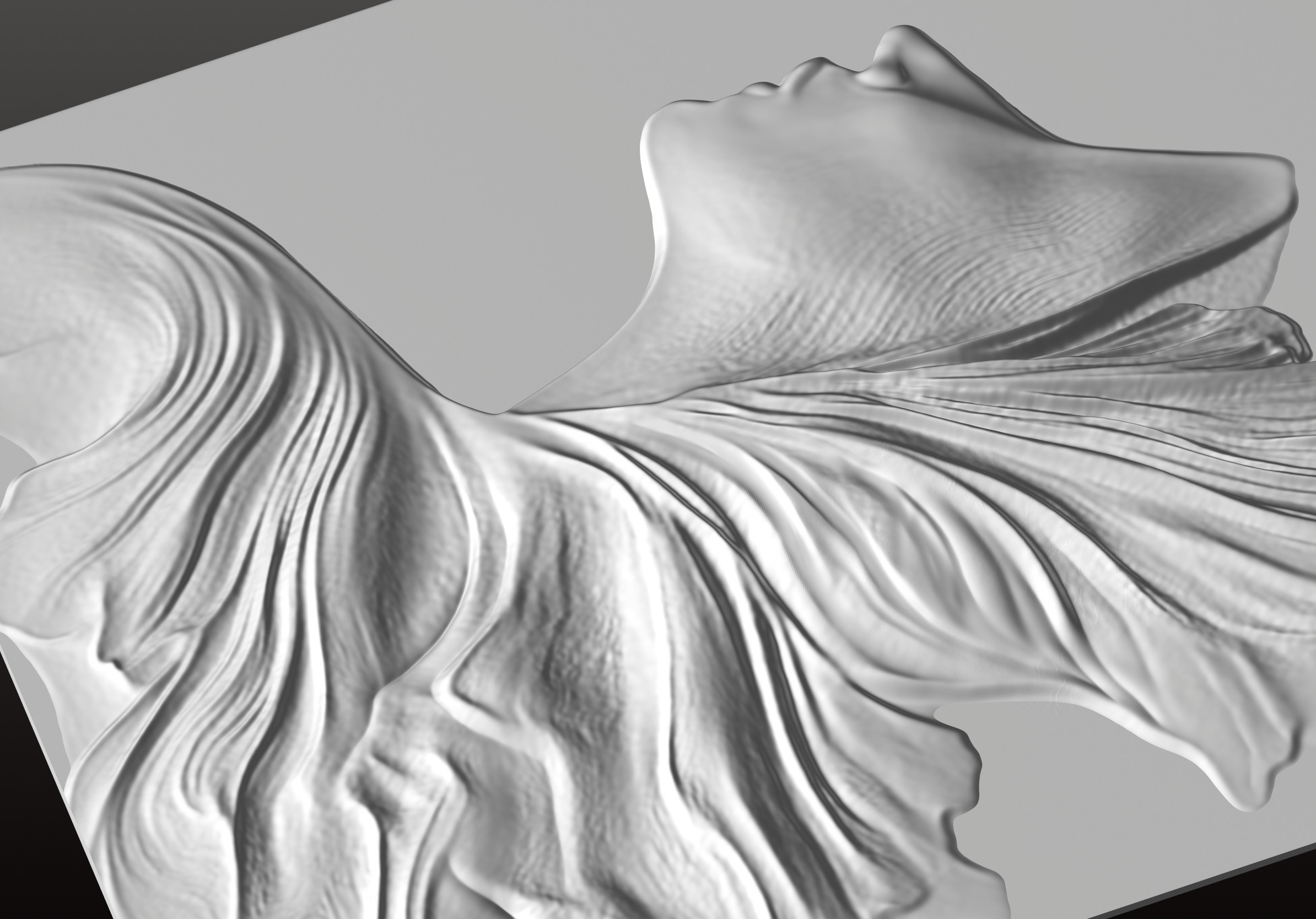 Elegant woman relief Sculpture wave panel with Female Profile 3D print model_3